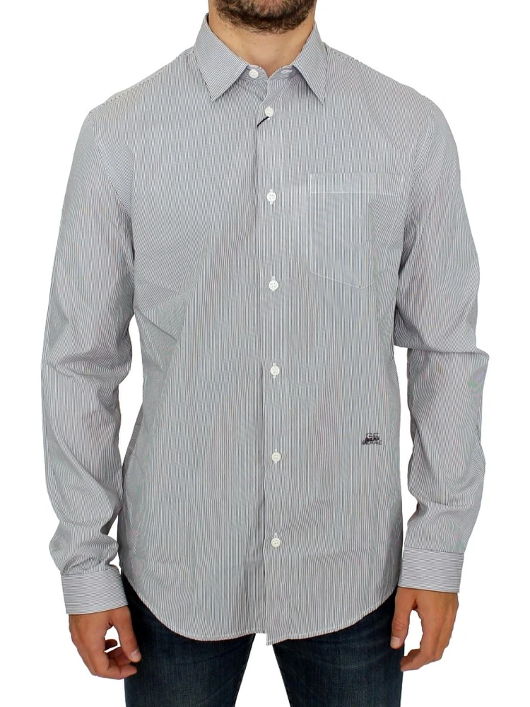 Gray Striped Cotton Casual Shirt