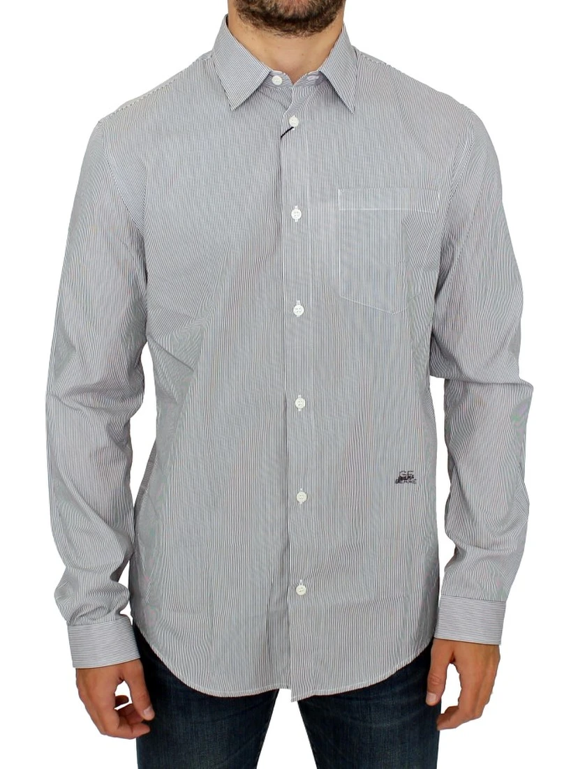 Gray Striped Cotton Casual Shirt