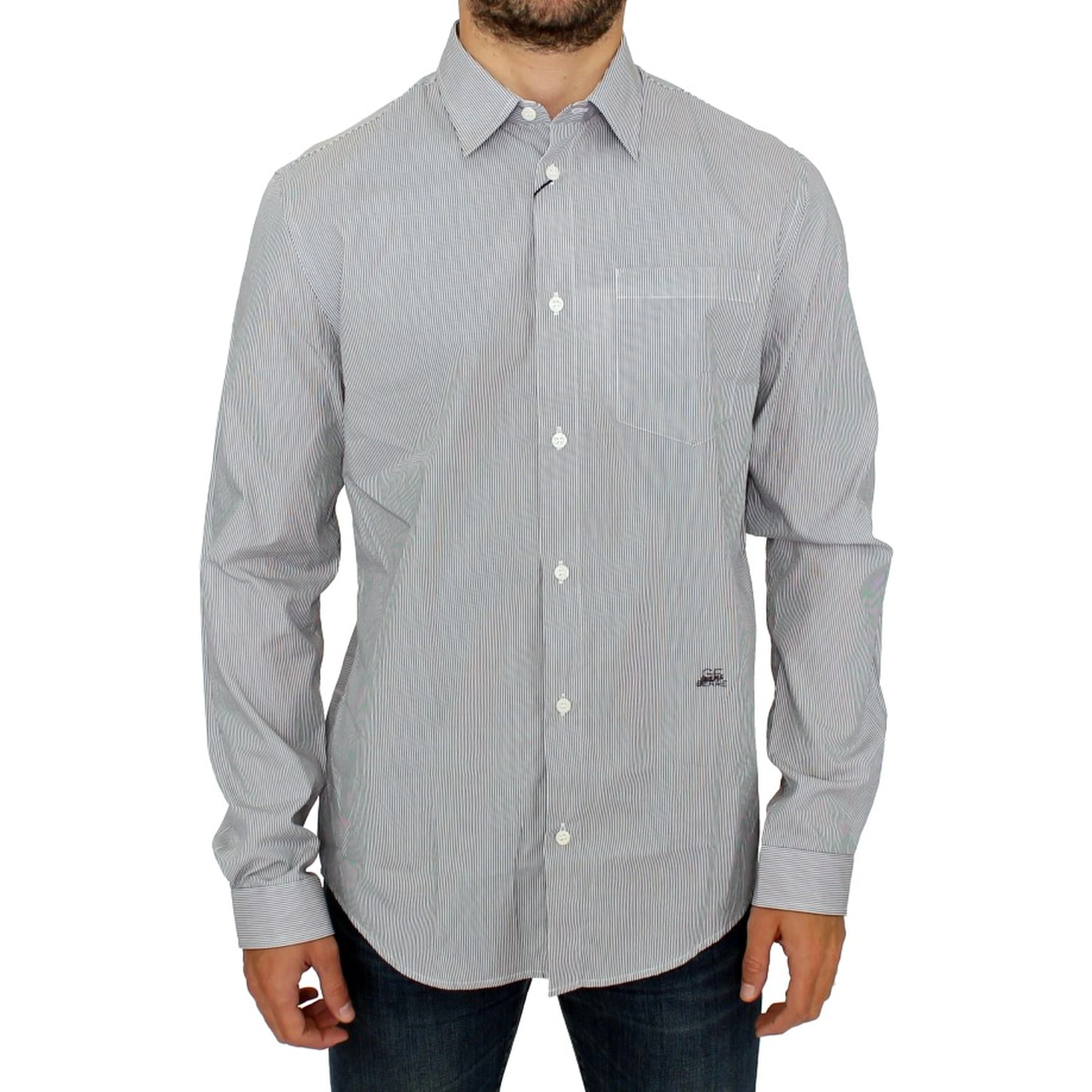 Gray Striped Cotton Casual Shirt