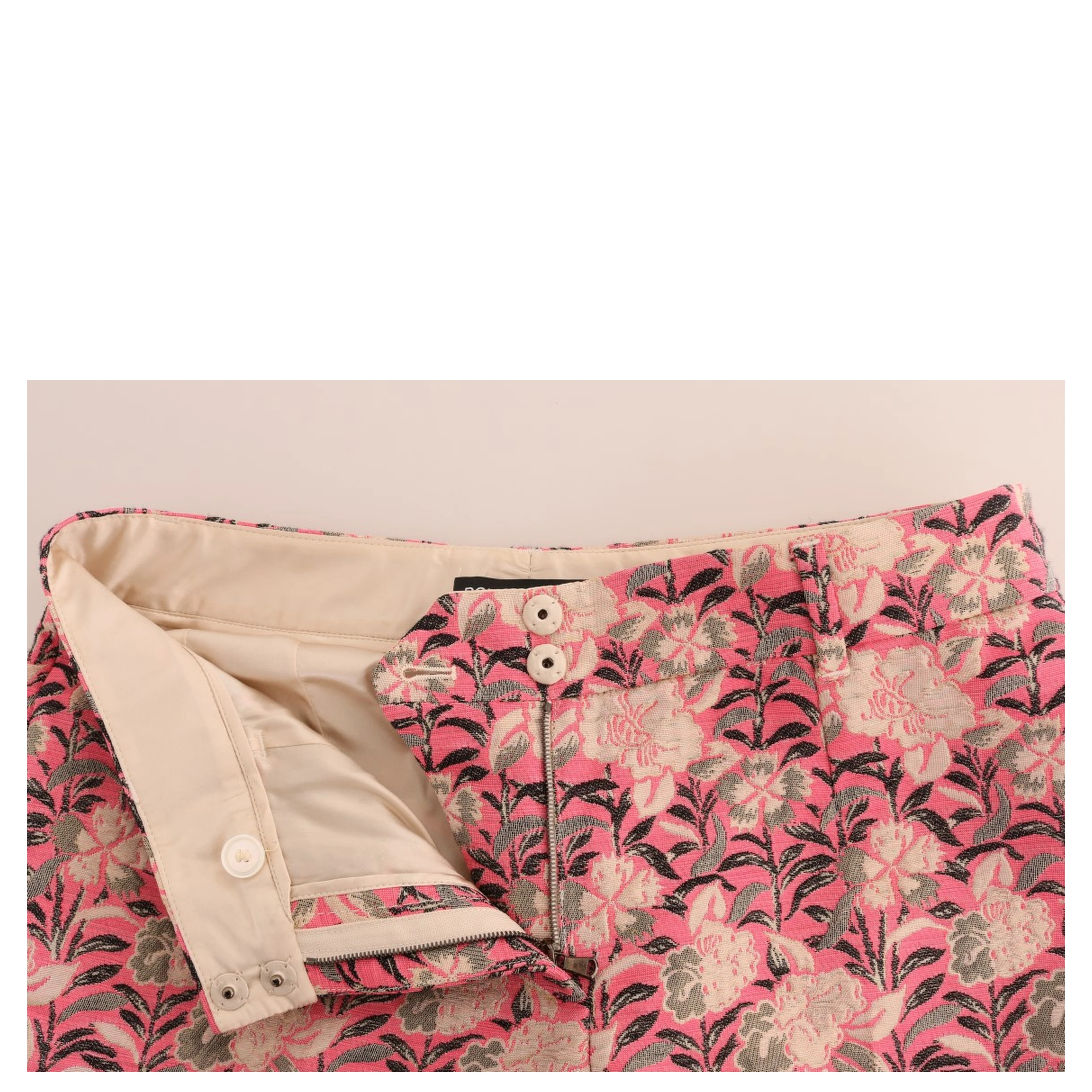 Pink Floral Brocade Capri Pants