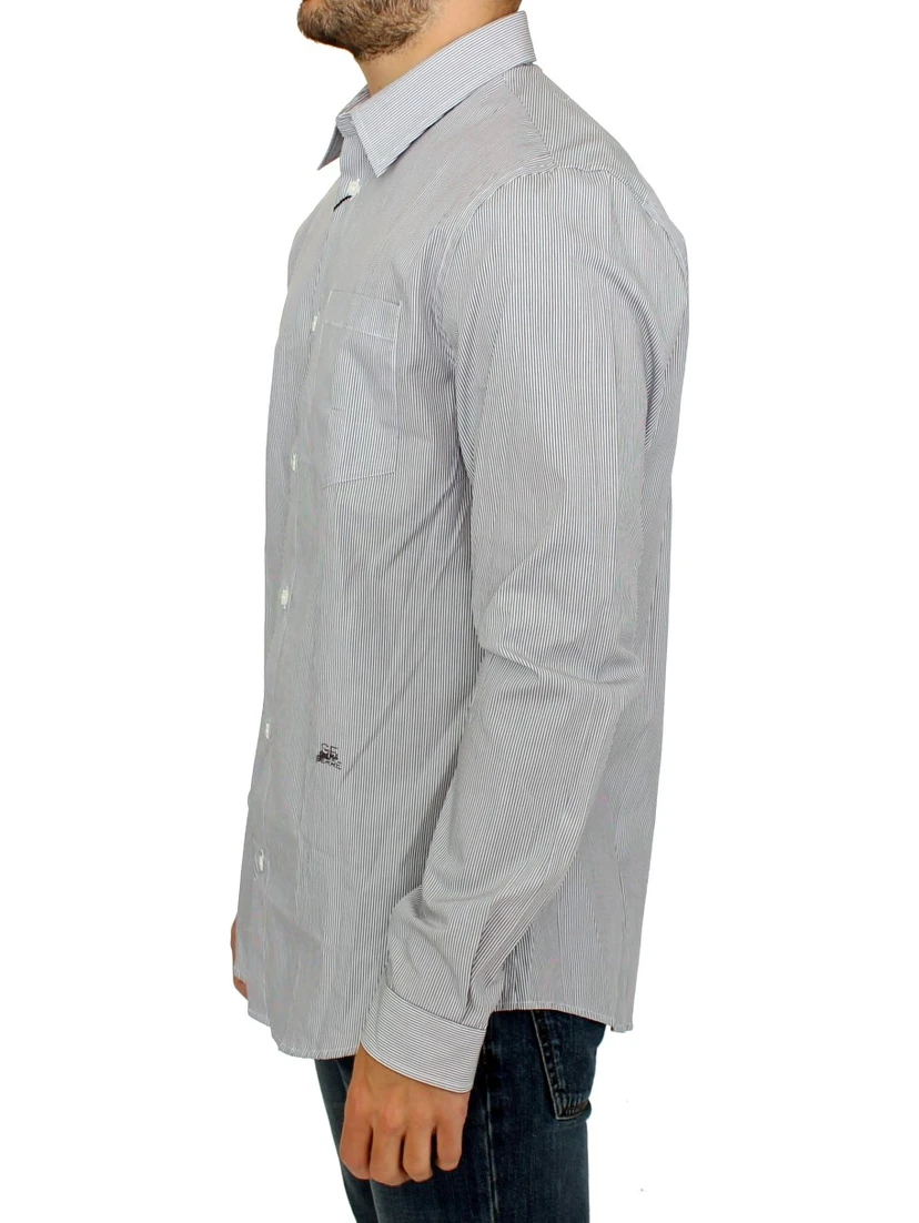 Gray Striped Cotton Casual Shirt