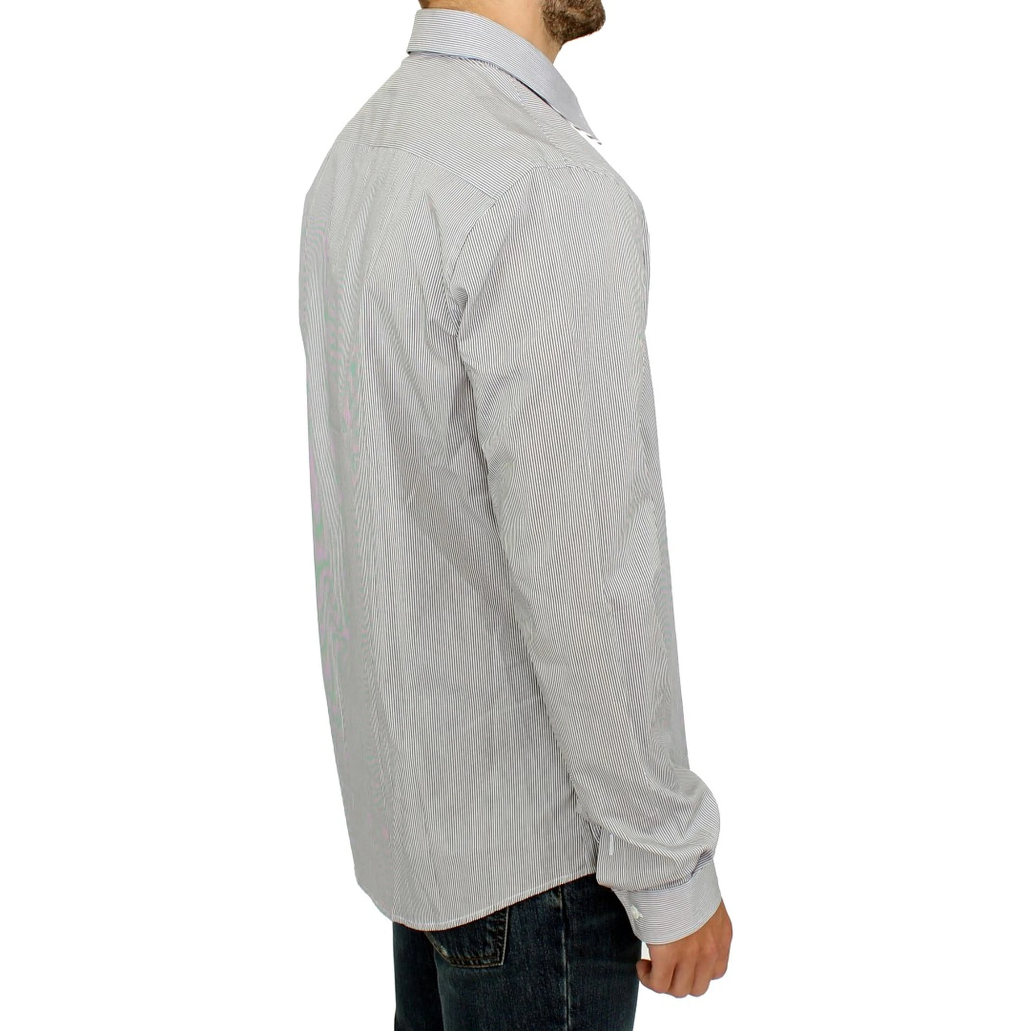 Gray Striped Cotton Casual Shirt