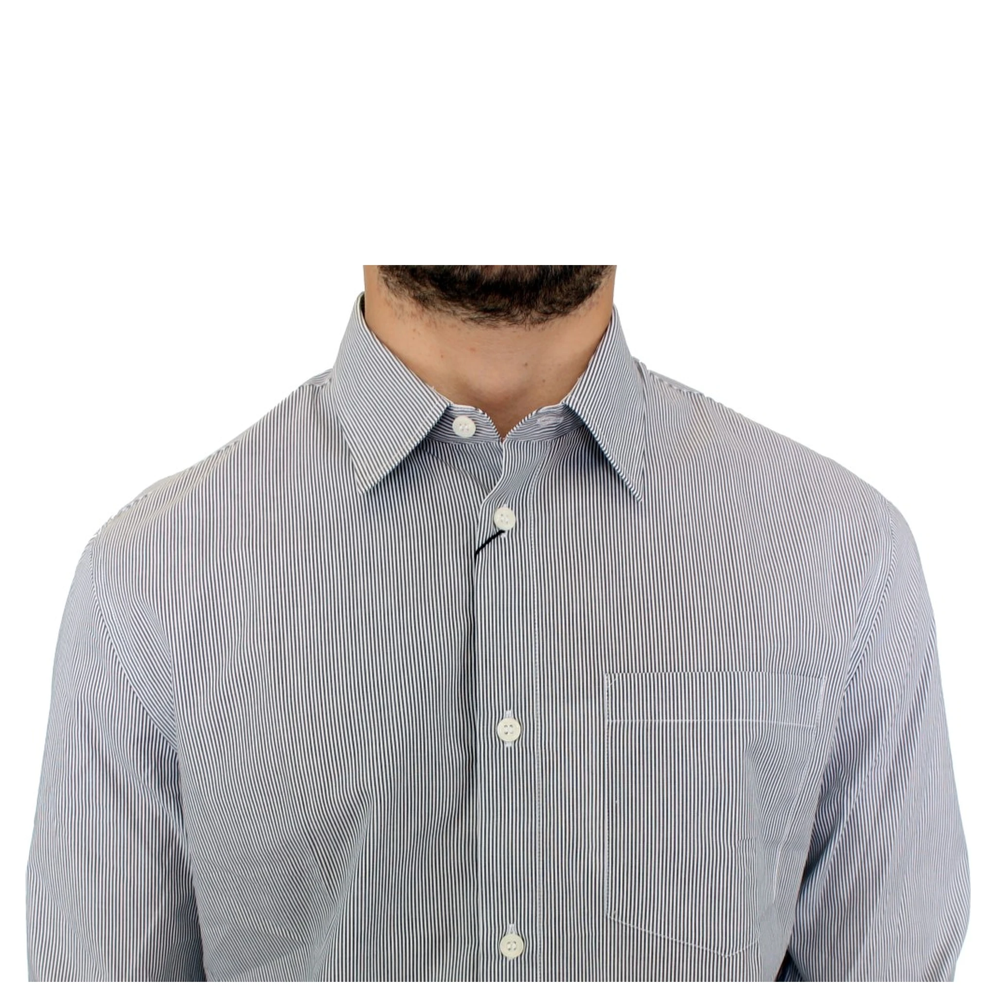 Gray Striped Cotton Casual Shirt