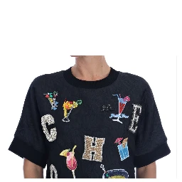 Black Brocade Cocktail Crystal Sweater