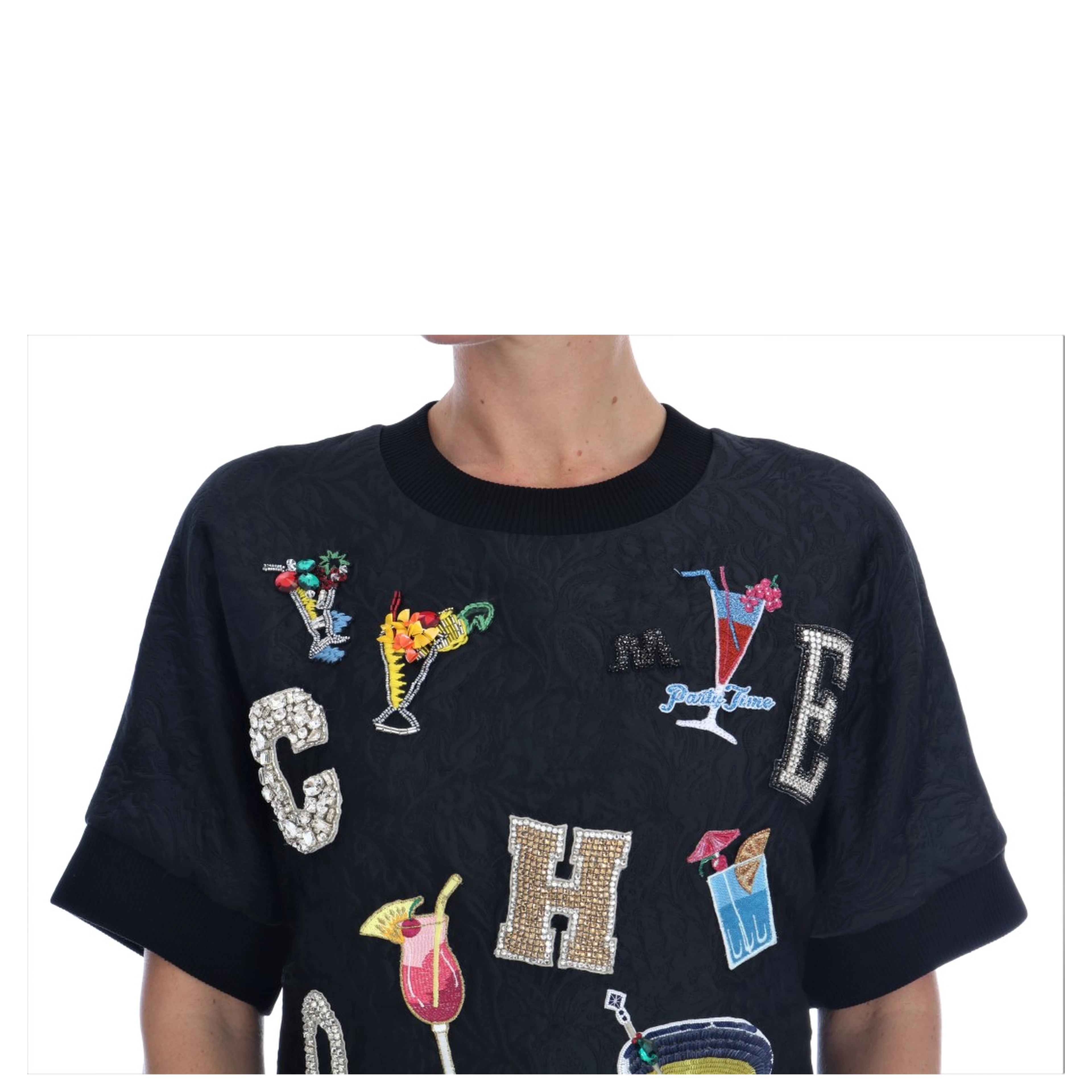 Black Brocade Cocktail Crystal Sweater