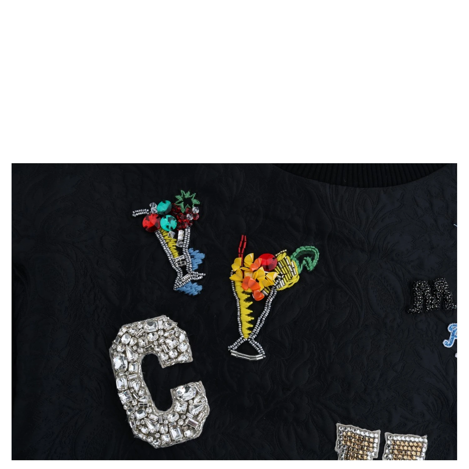 Black Brocade Cocktail Crystal Sweater