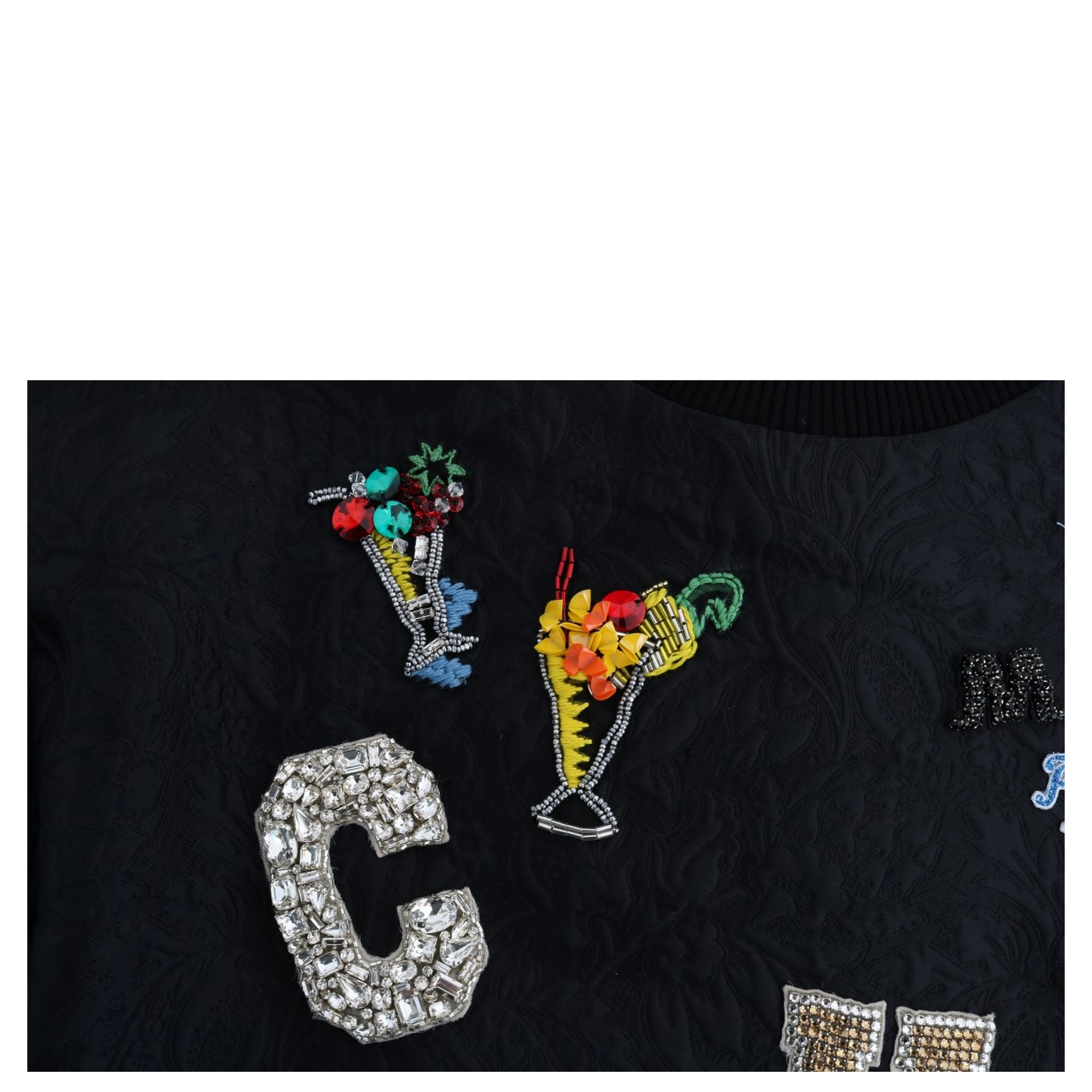 Black Brocade Cocktail Crystal Sweater