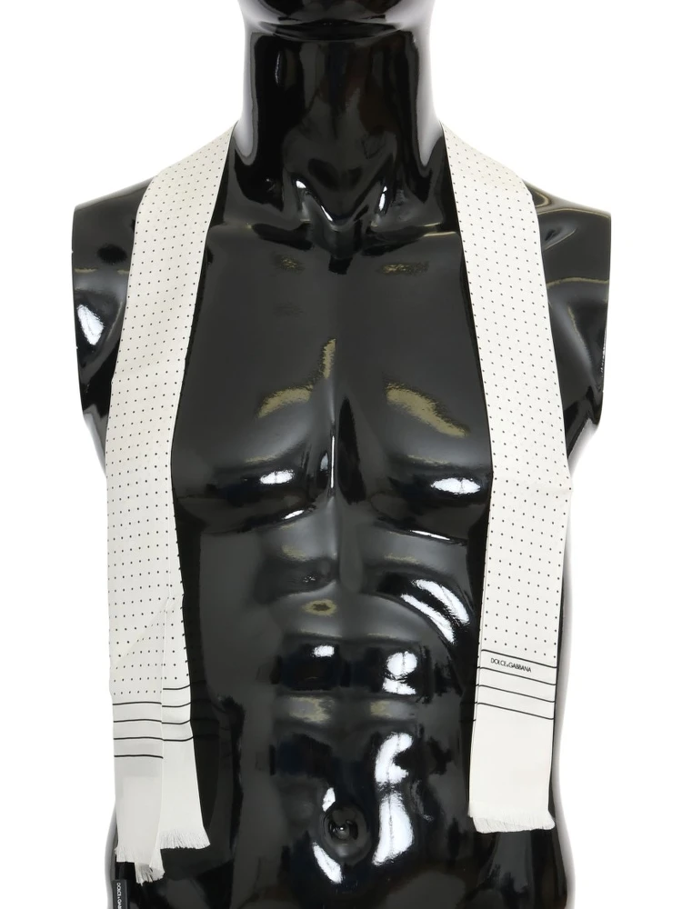 White Polka Dotted Silk Skinny Scarf