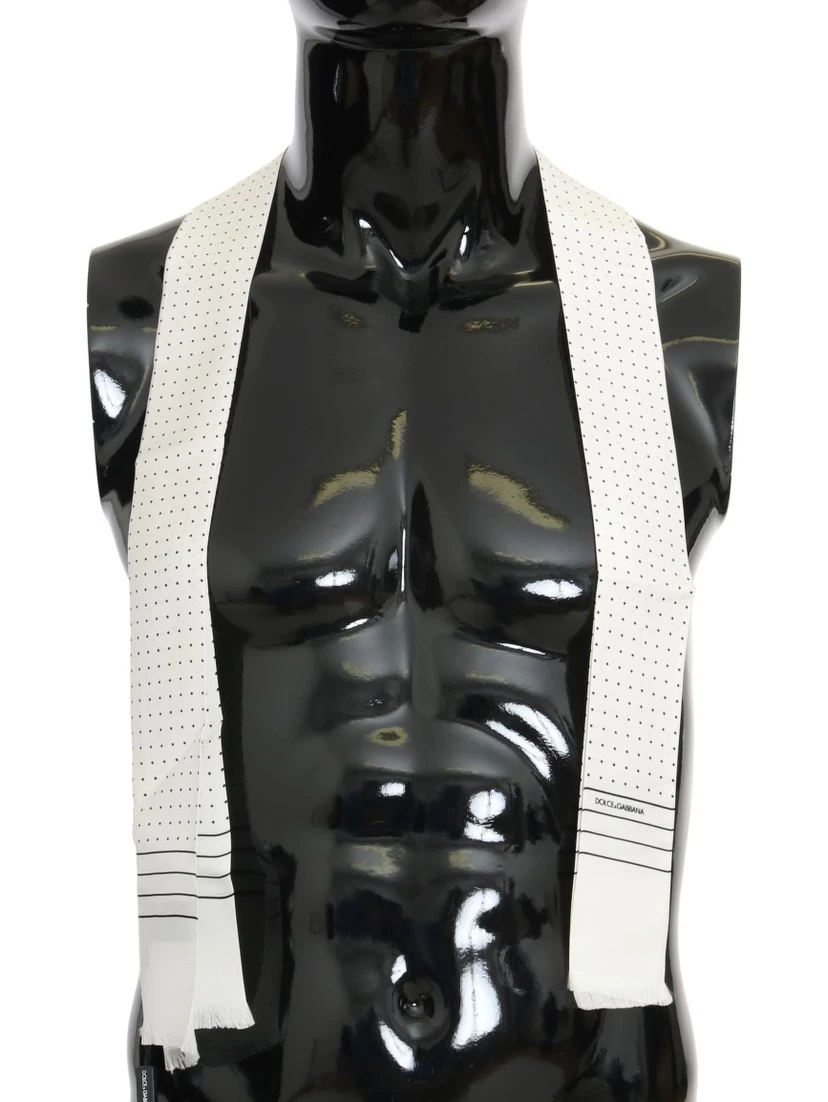 White Polka Dotted Silk Skinny Scarf