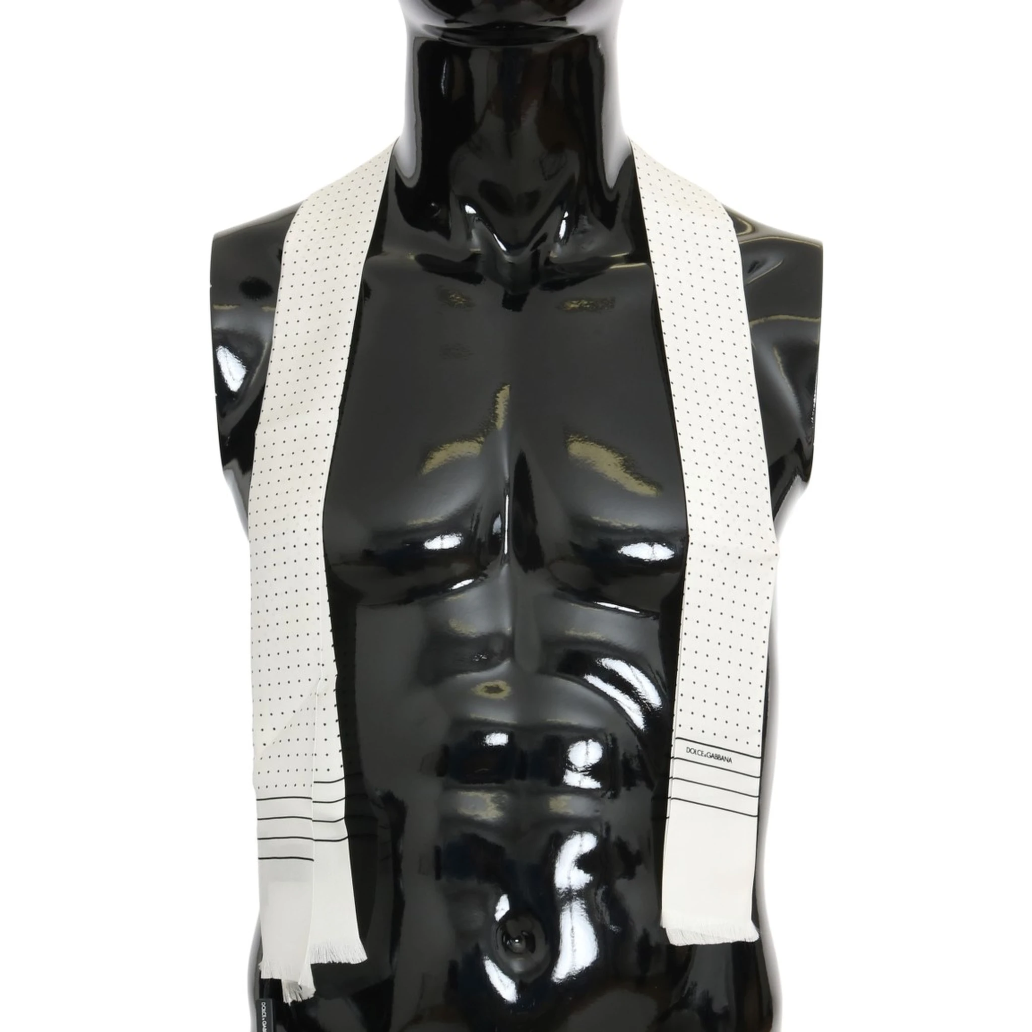 White Polka Dotted Silk Skinny Scarf