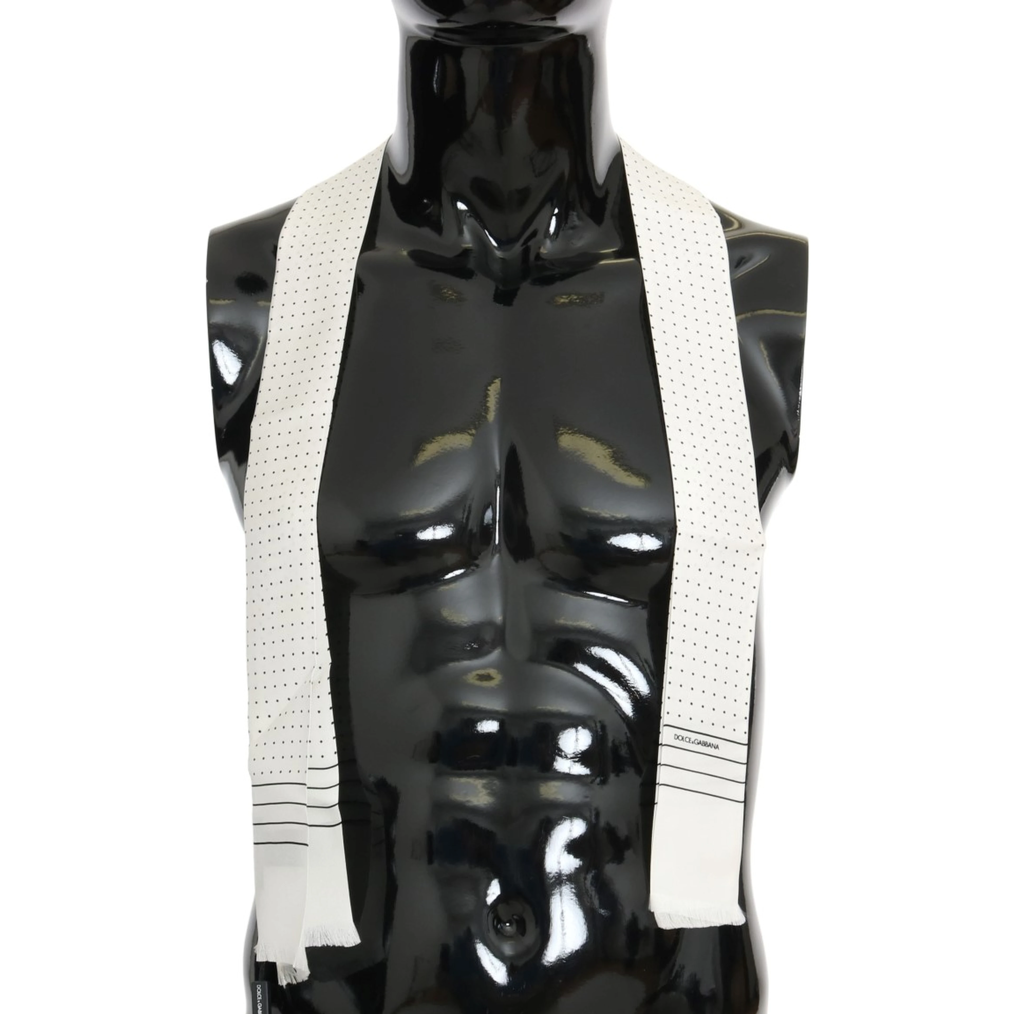 White Polka Dotted Silk Skinny Scarf