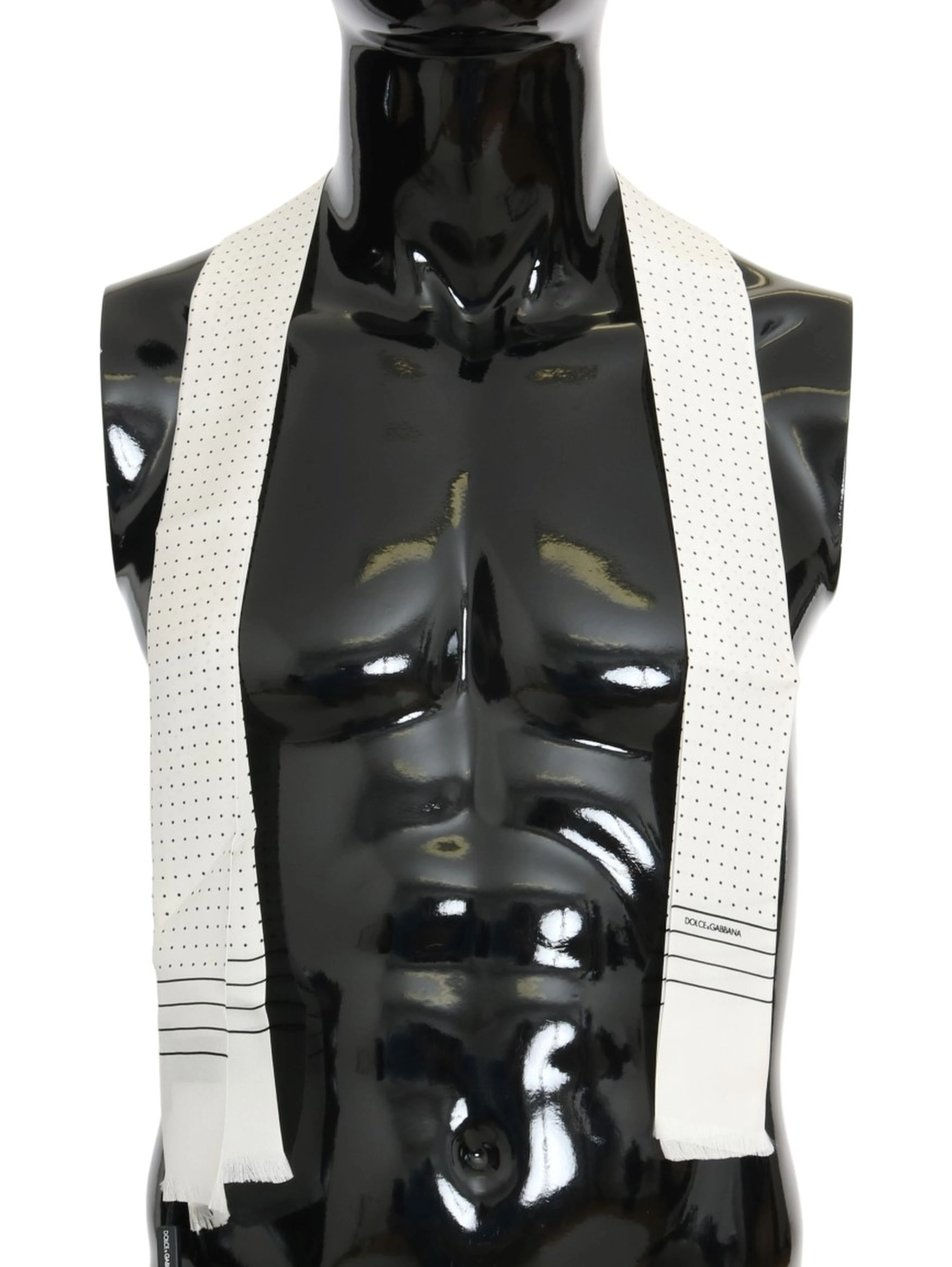 White Polka Dotted Silk Skinny Scarf