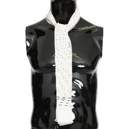 White Polka Dotted Silk Skinny Scarf