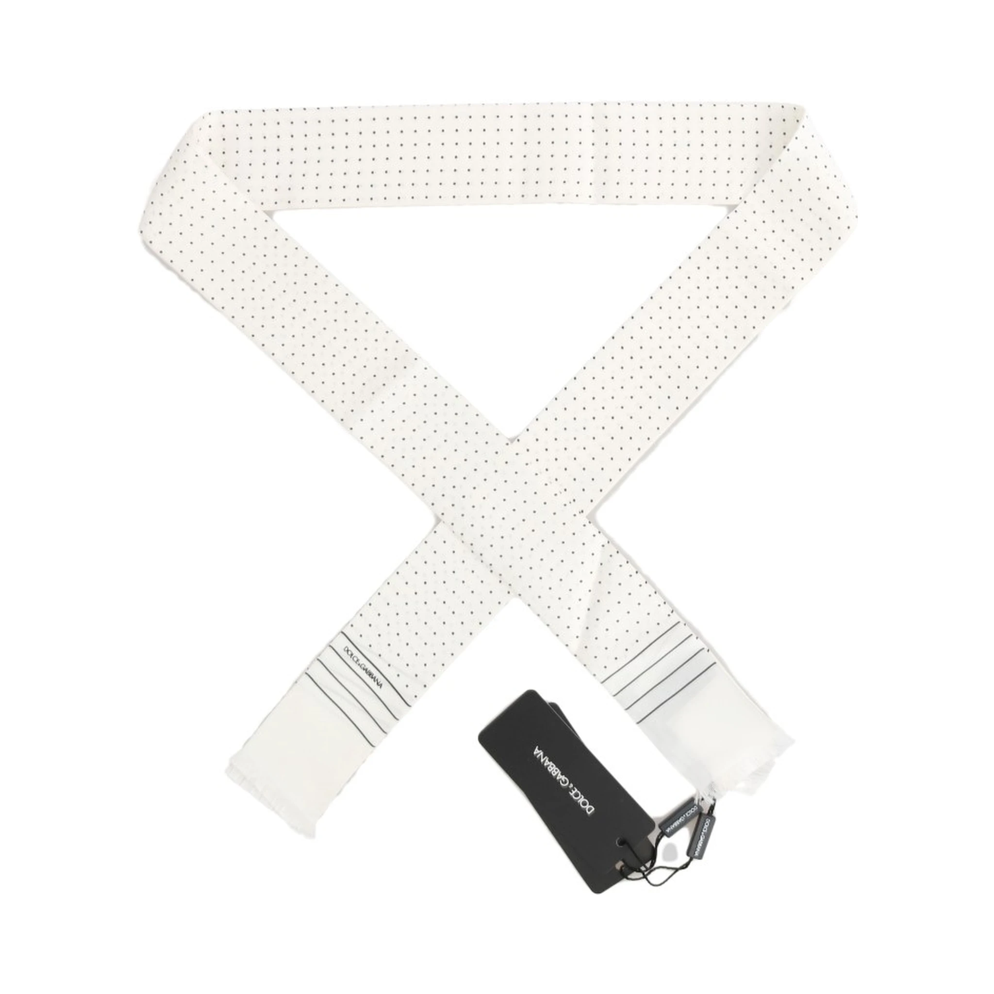 White Polka Dotted Silk Skinny Scarf