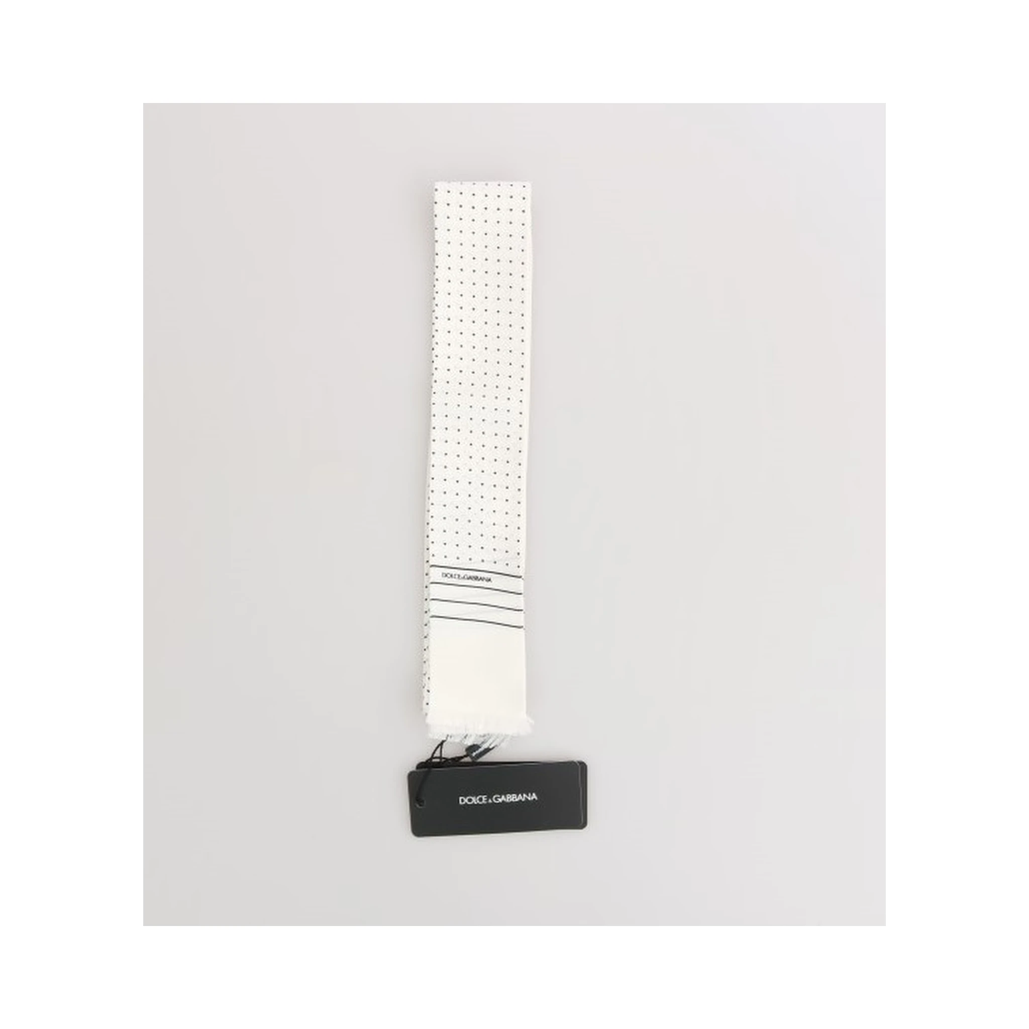 White Polka Dotted Silk Skinny Scarf