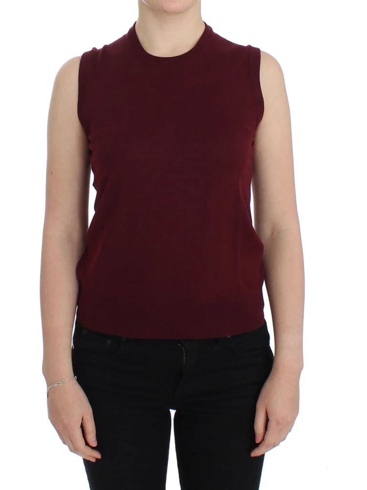 Red Sleeveless Crewneck Vest Pullover