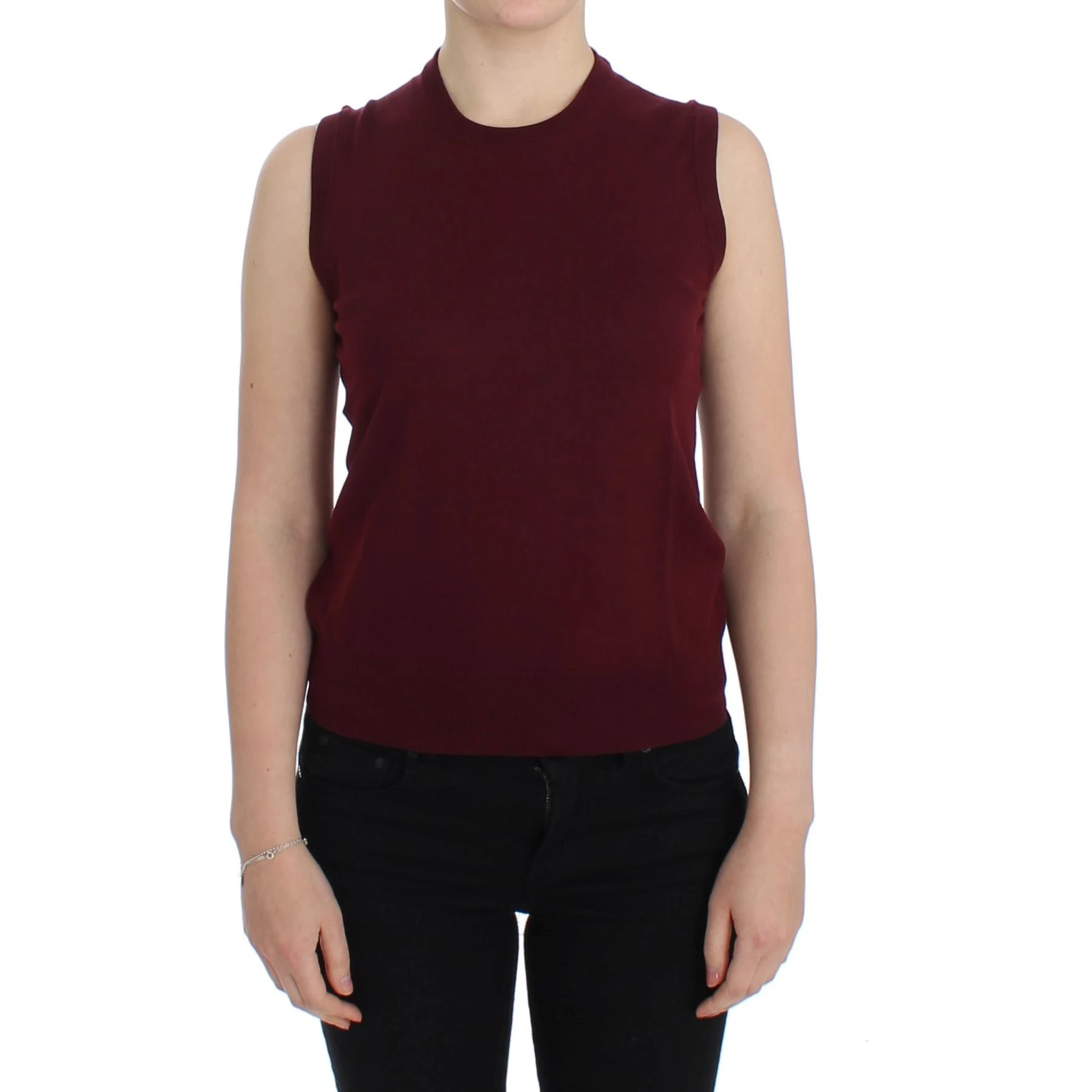 Red Sleeveless Crewneck Vest Pullover