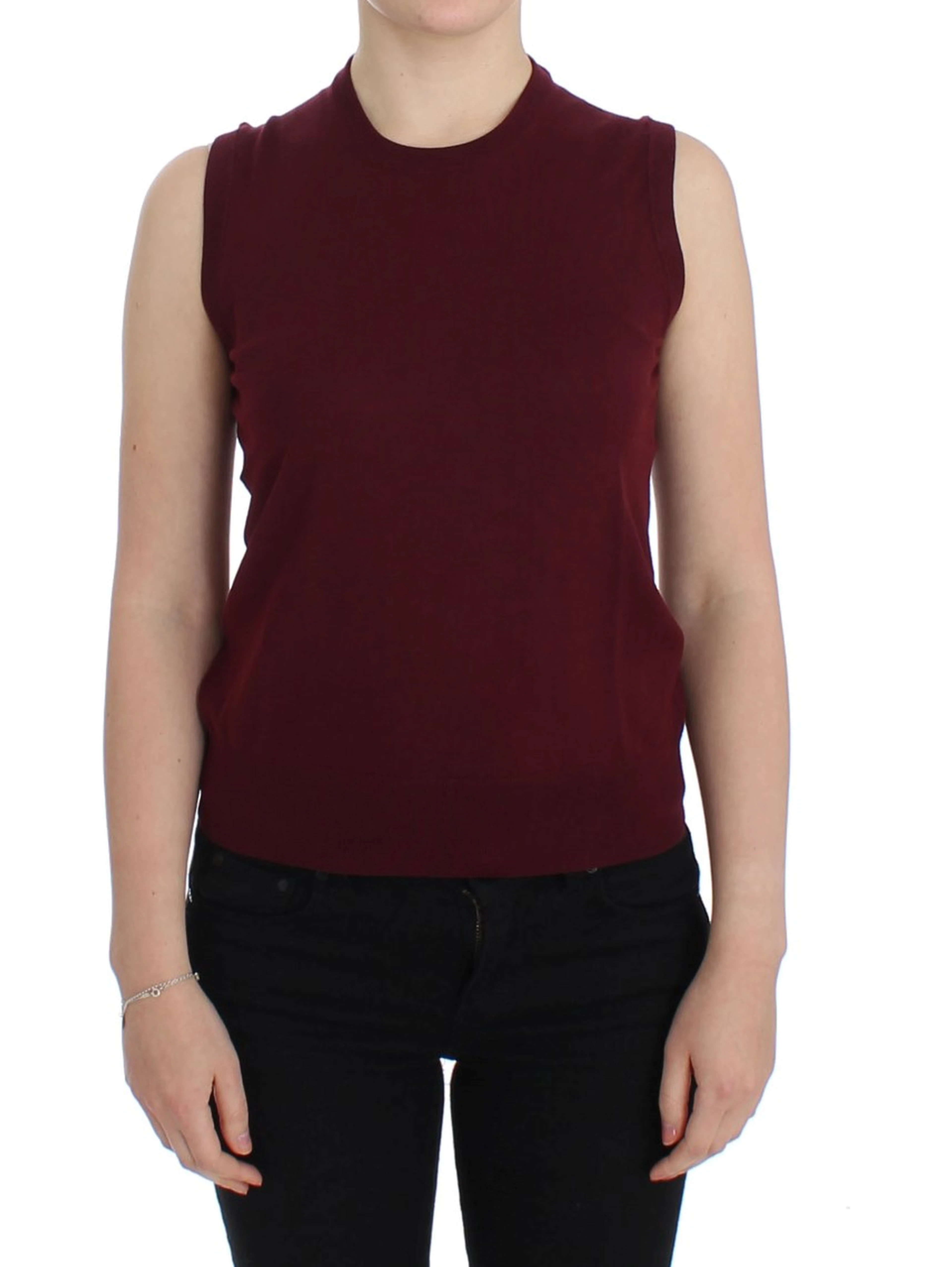 Red Sleeveless Crewneck Vest Pullover
