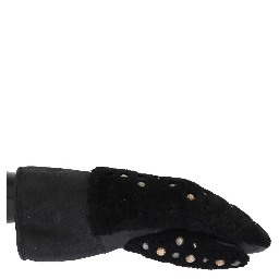 Black Leather Shearling Studded Gloves
