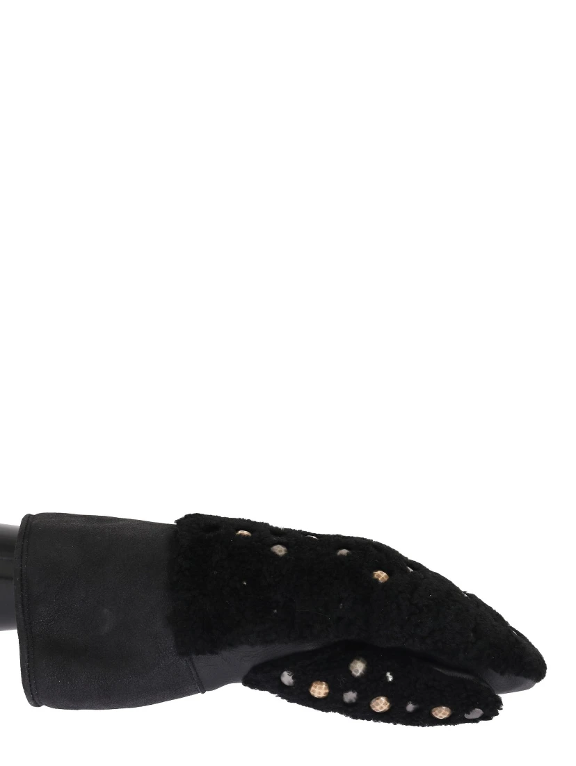 Black Leather Shearling Studded Gloves