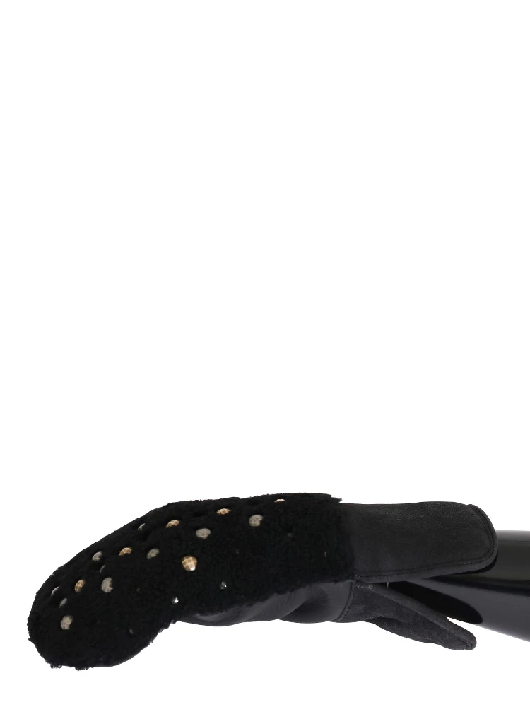 Black Leather Shearling Studded Gloves alternative