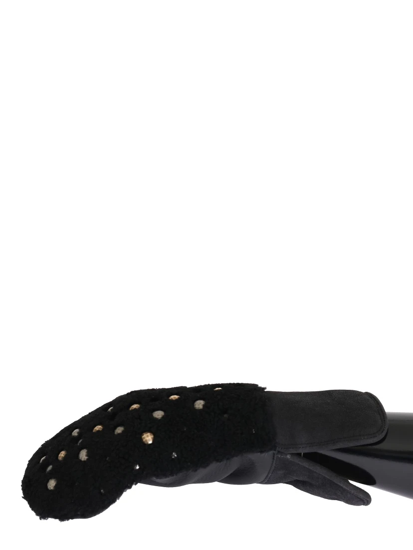 Black Leather Shearling Studded Gloves