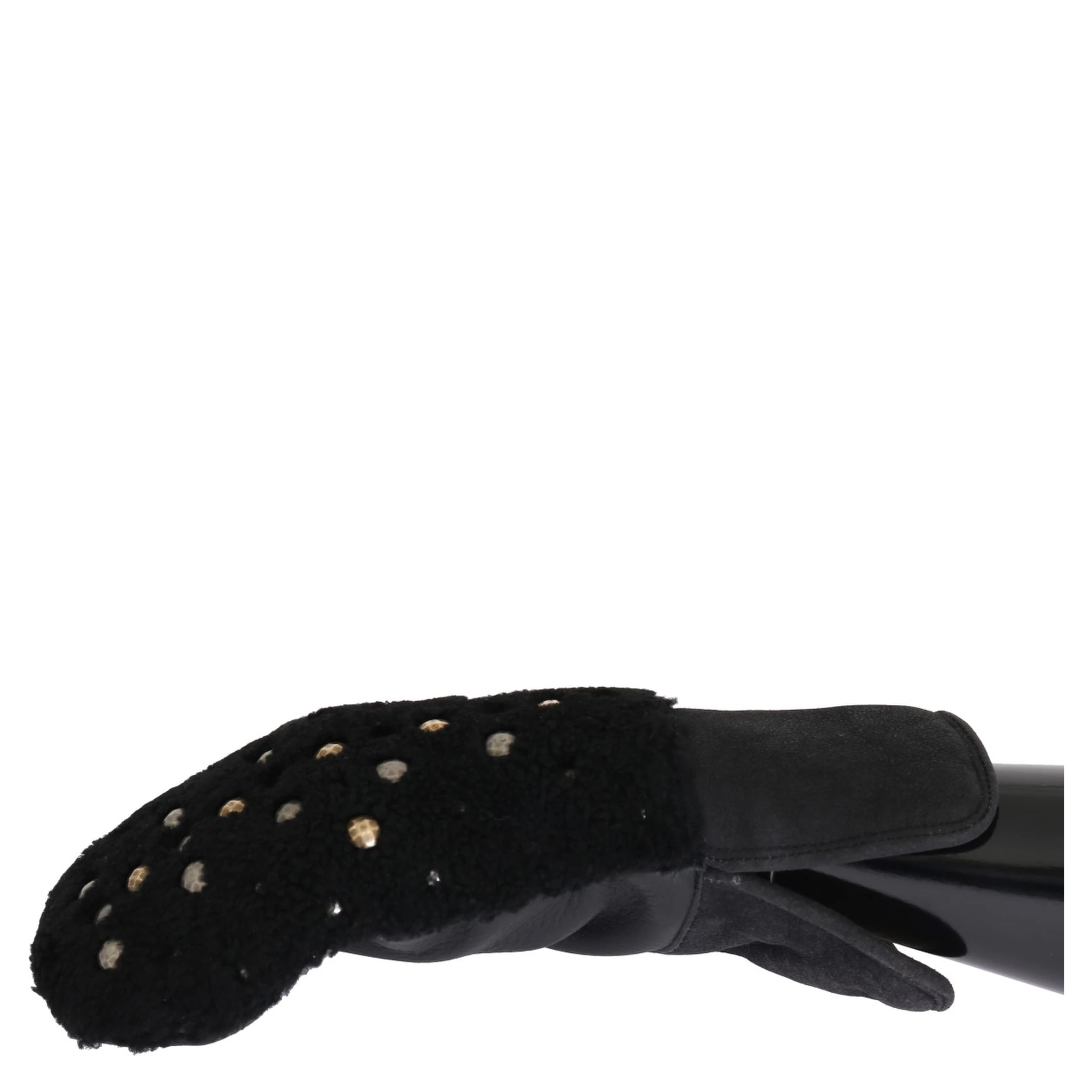 Black Leather Shearling Studded Gloves