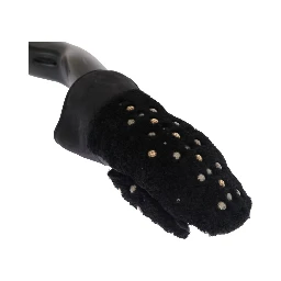 Black Leather Shearling Studded Gloves