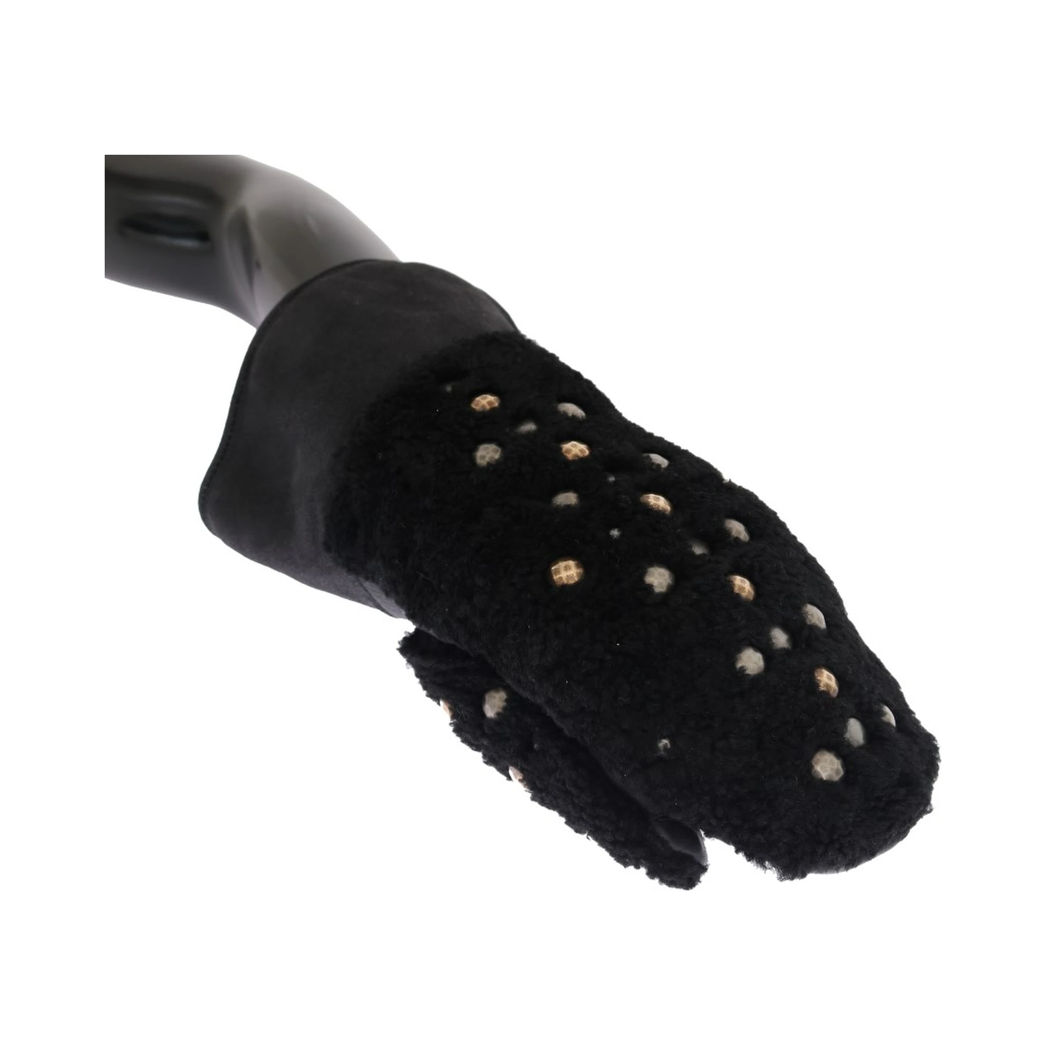 Black Leather Shearling Studded Gloves