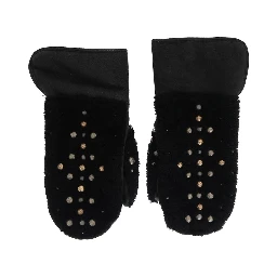Black Leather Shearling Studded Gloves