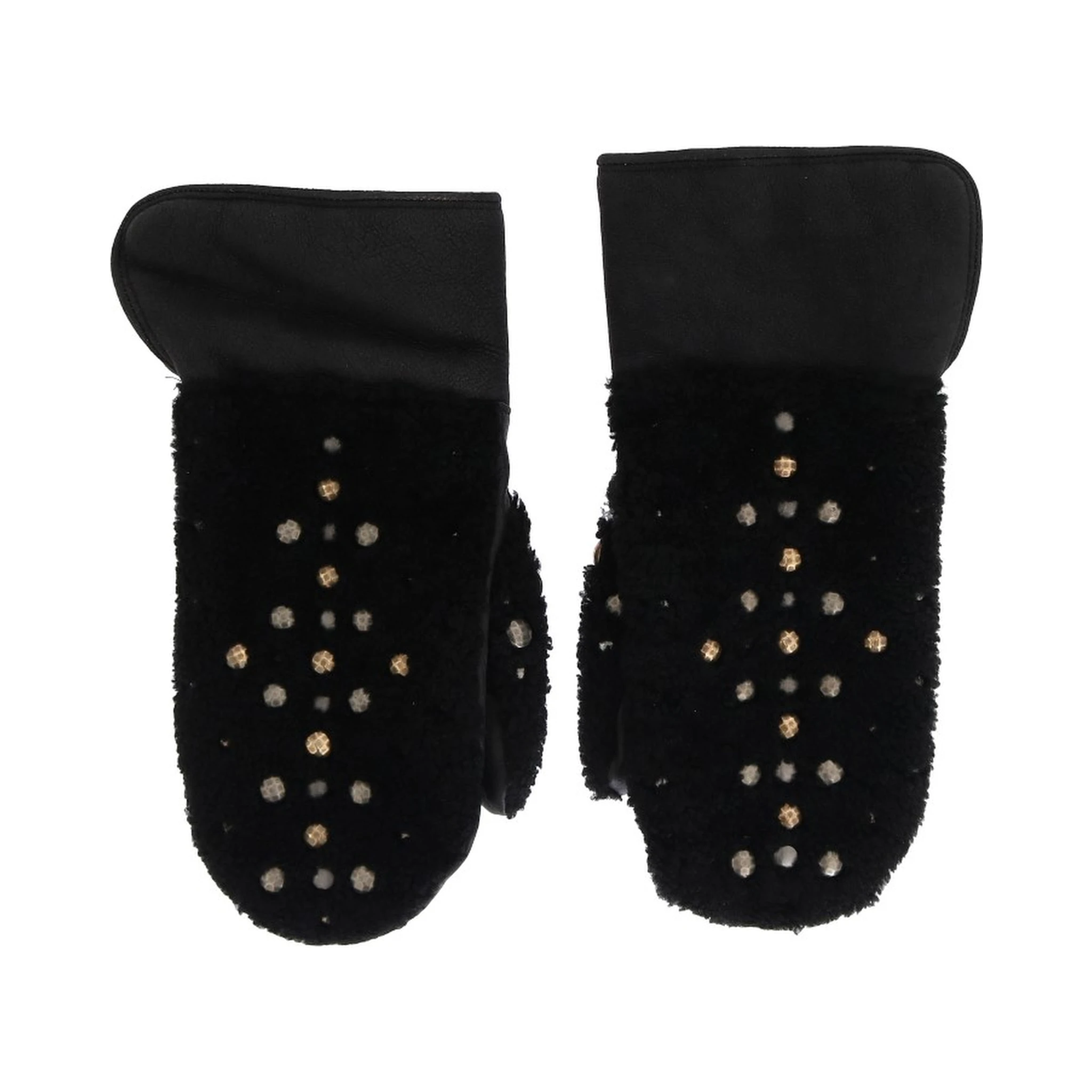 Black Leather Shearling Studded Gloves