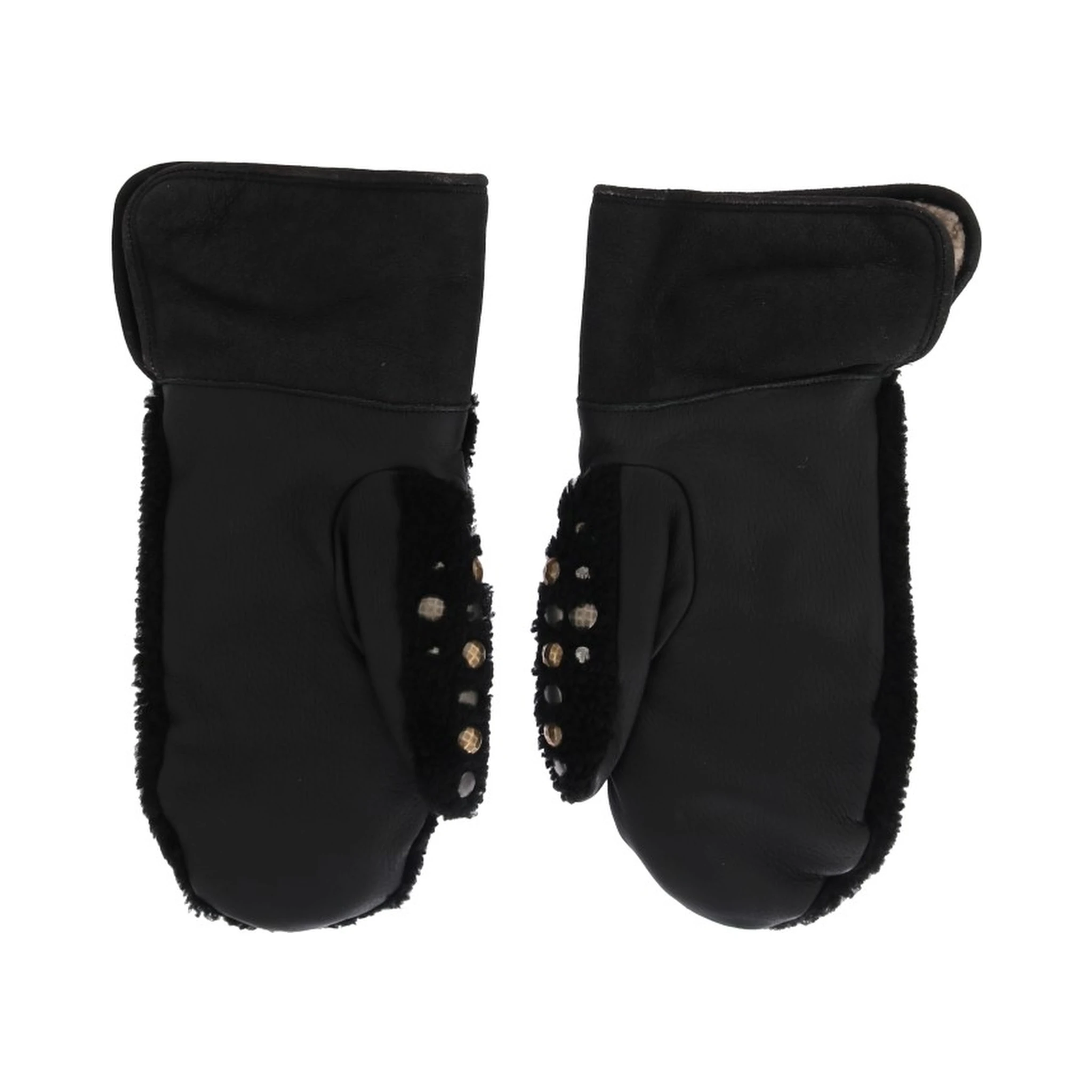 Black Leather Shearling Studded Gloves