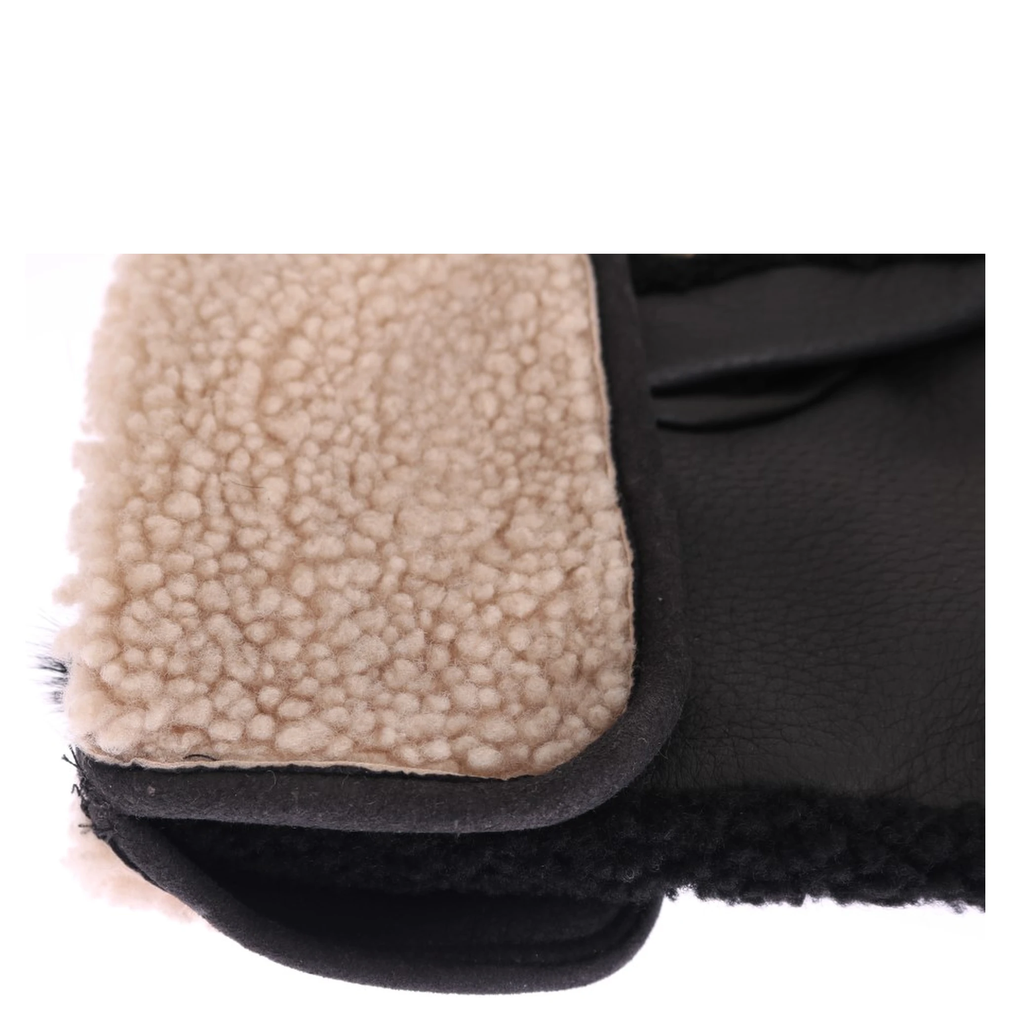 Black Leather Shearling Studded Gloves