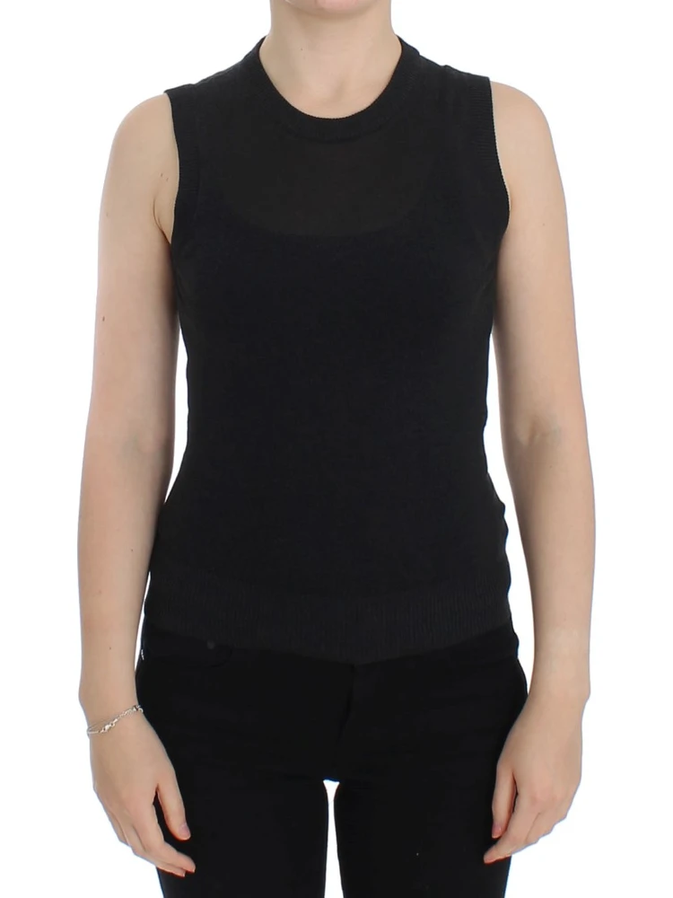 Black Sleeveless Crewneck Vest Pullover