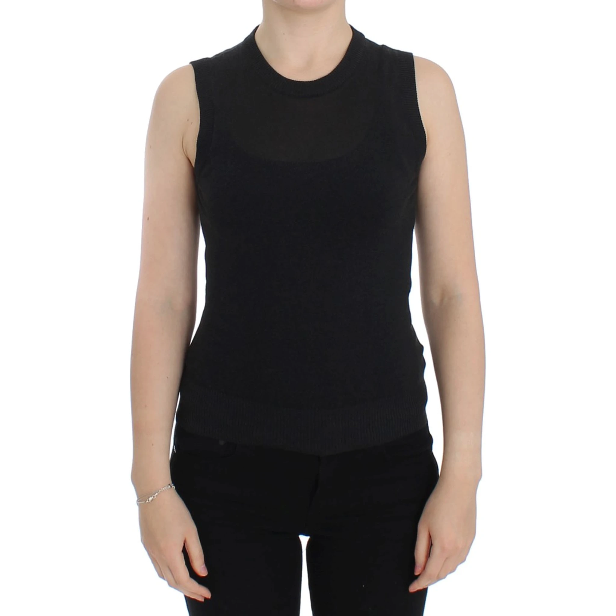 Black Sleeveless Crewneck Vest Pullover