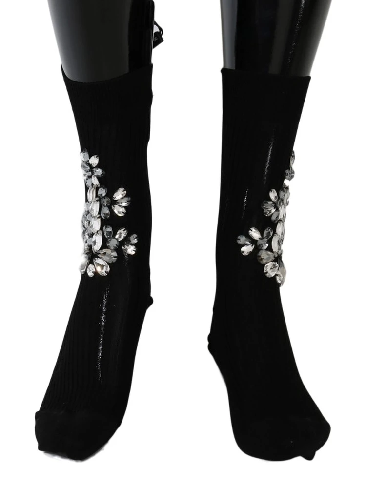 Black Knitted Floral Clear Crystal Socks alternative