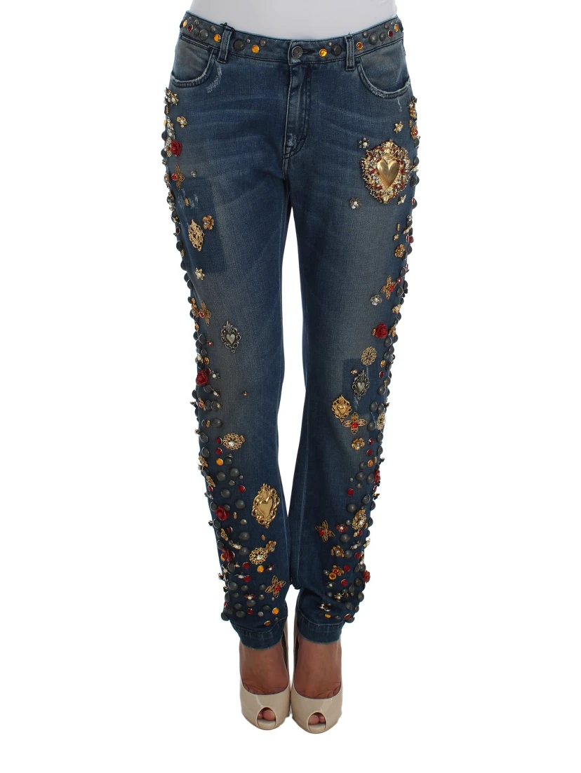 Crystal Roses Heart Embellished Jeans