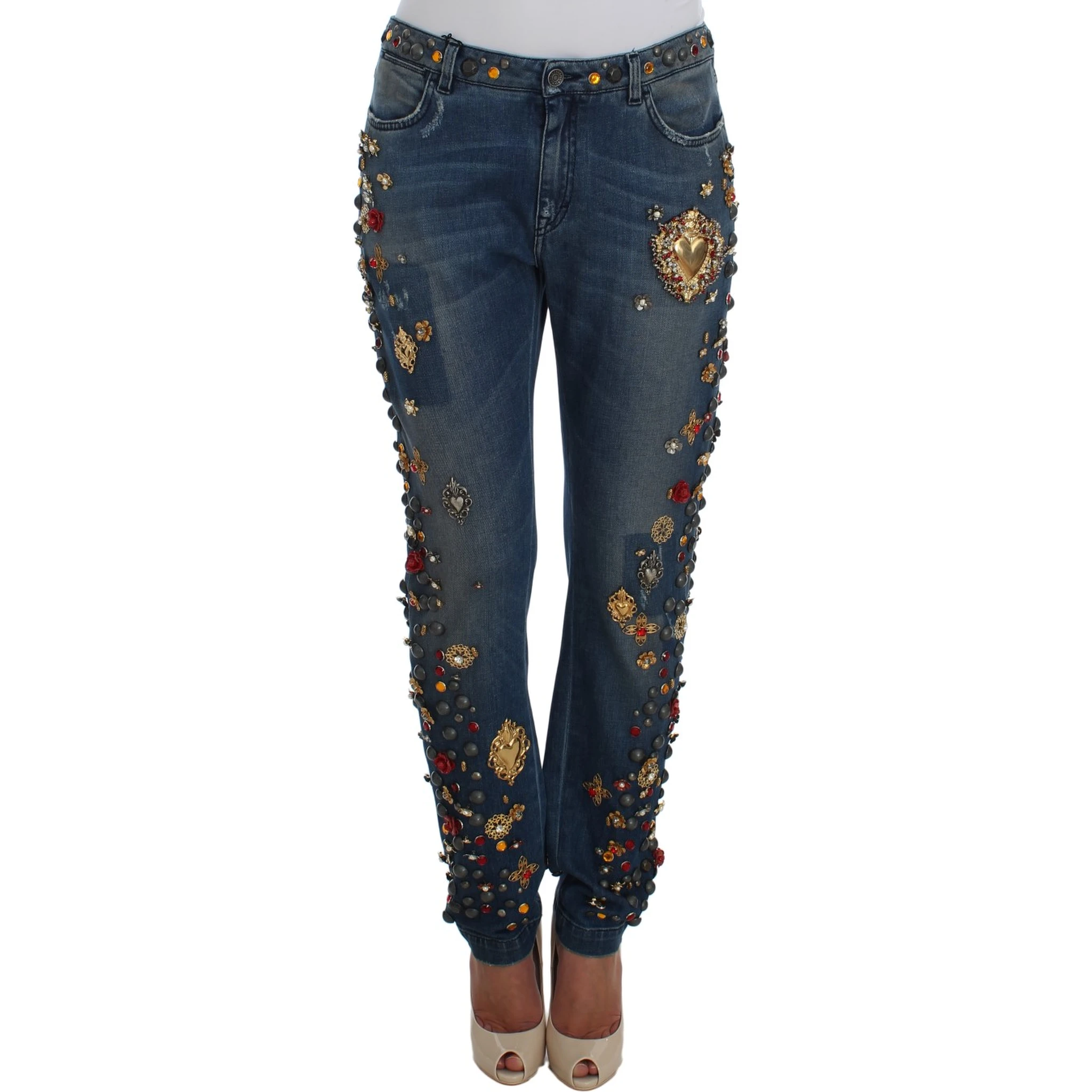 Crystal Roses Heart Embellished Jeans