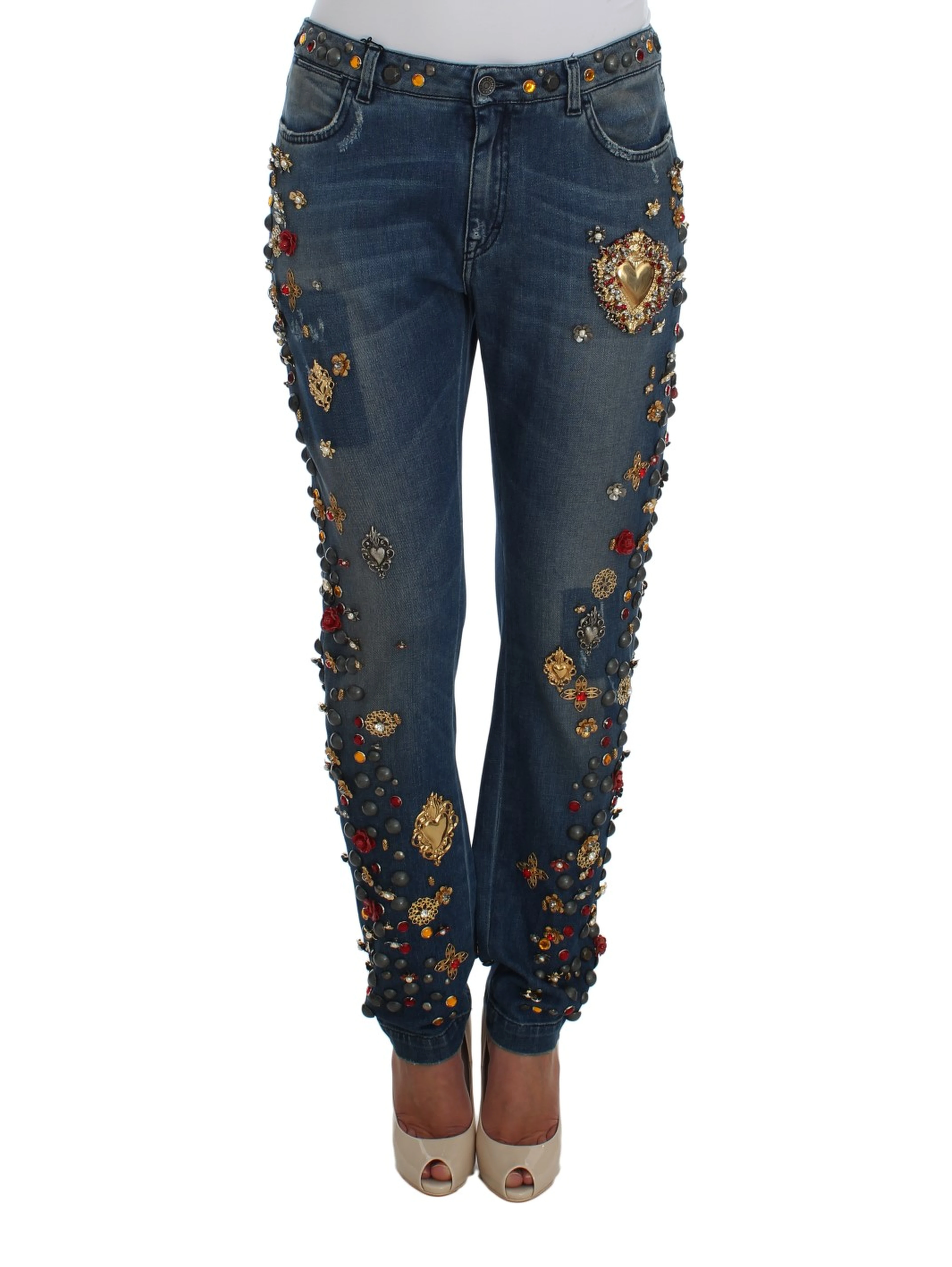 Crystal Roses Heart Embellished Jeans
