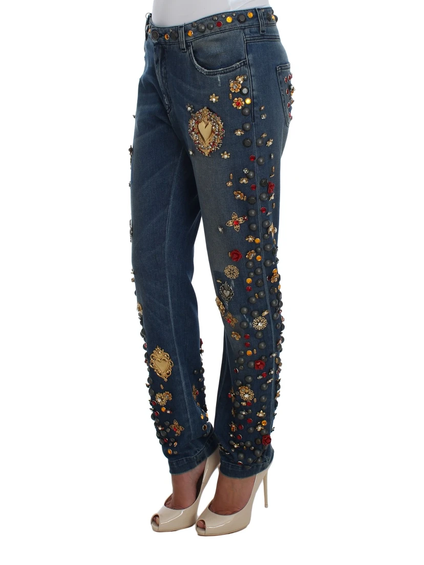 Crystal Roses Heart Embellished Jeans