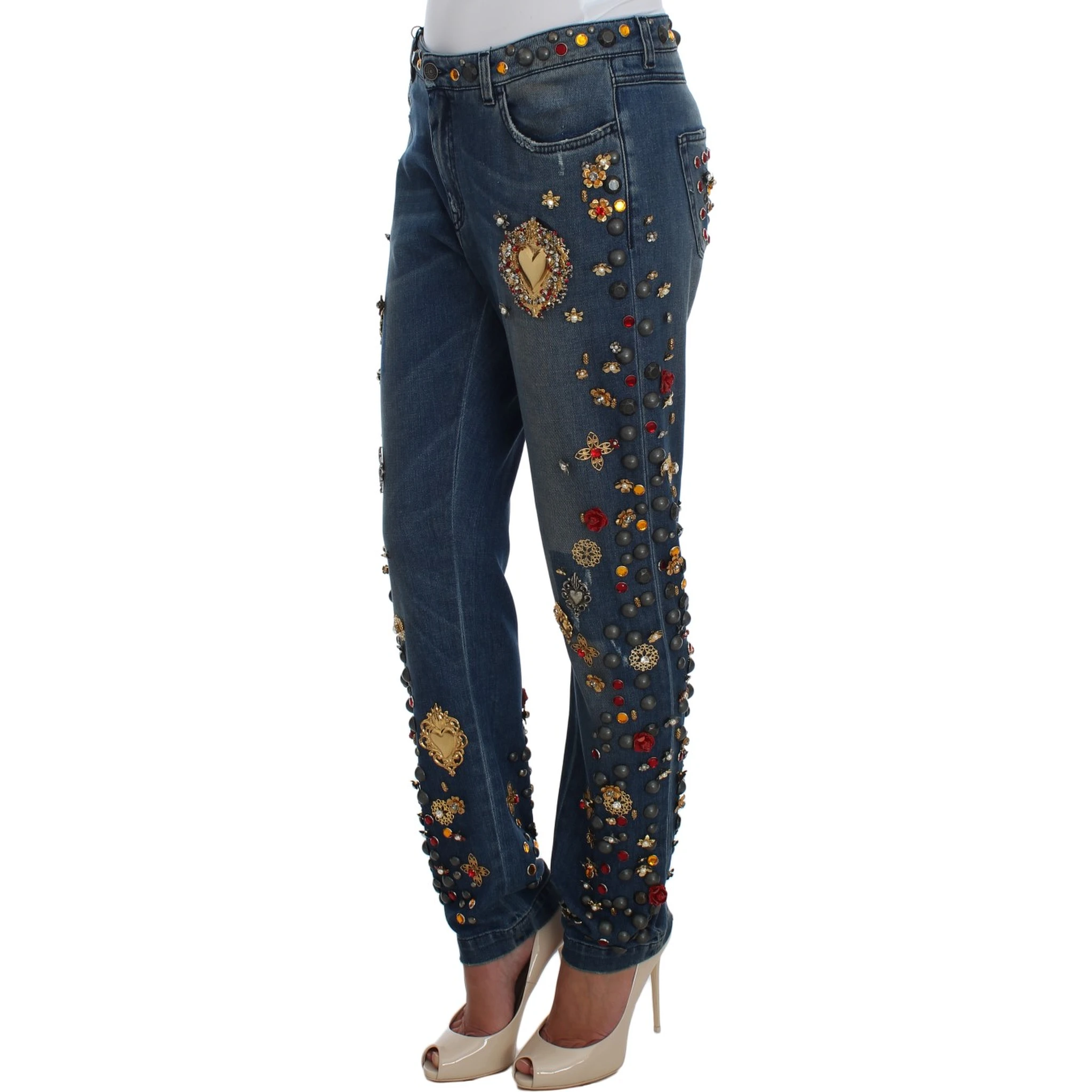 Crystal Roses Heart Embellished Jeans