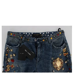 Crystal Roses Heart Embellished Jeans