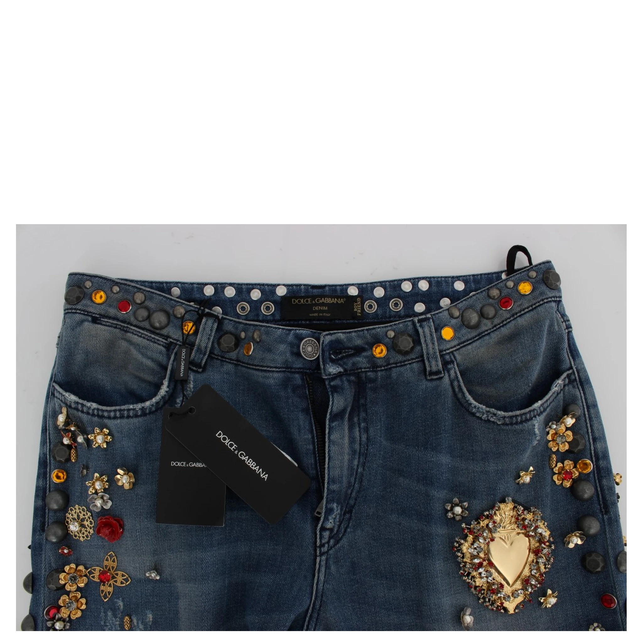 Crystal Roses Heart Embellished Jeans