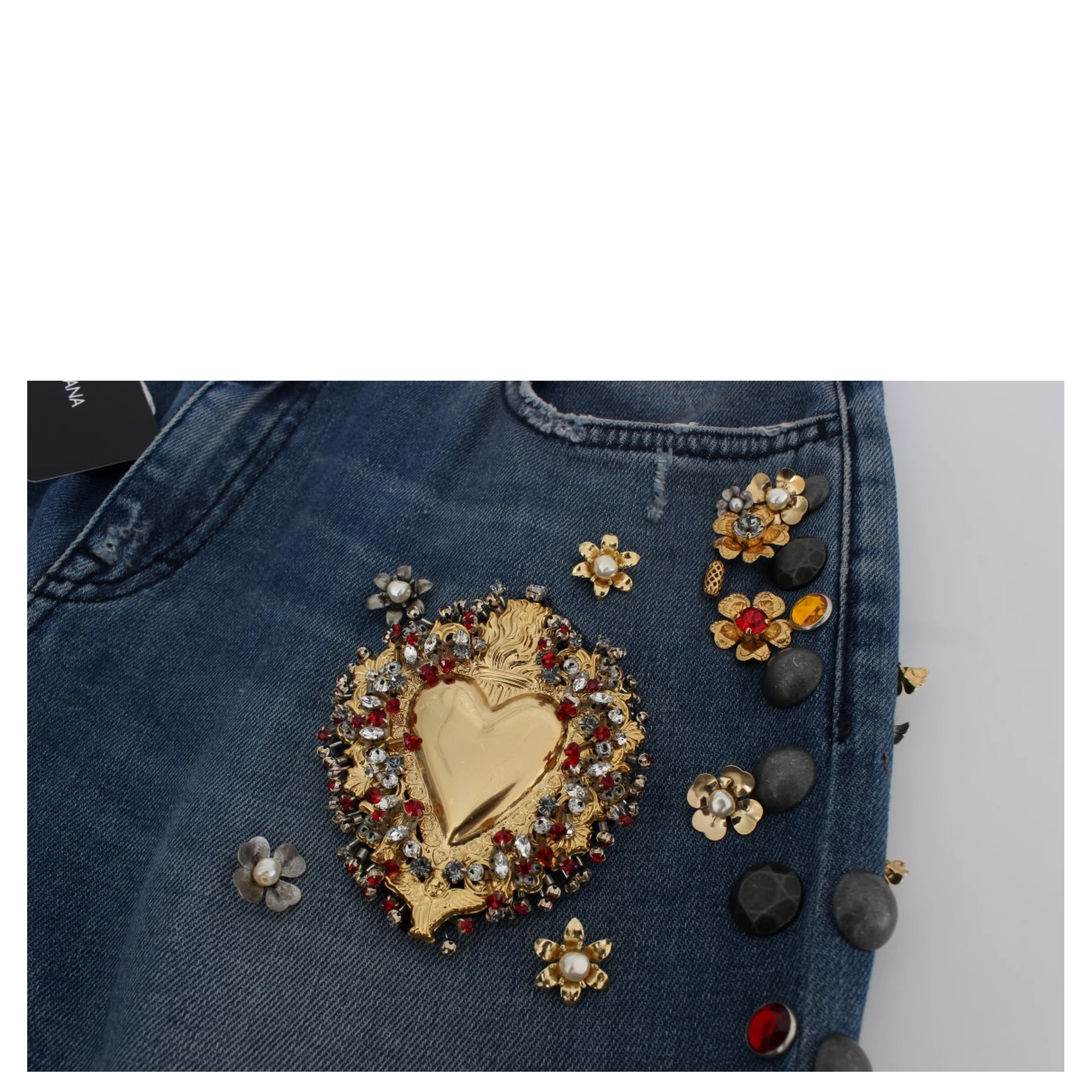 Crystal Roses Heart Embellished Jeans