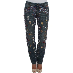 Crystal Roses Heart Embellished Jeans