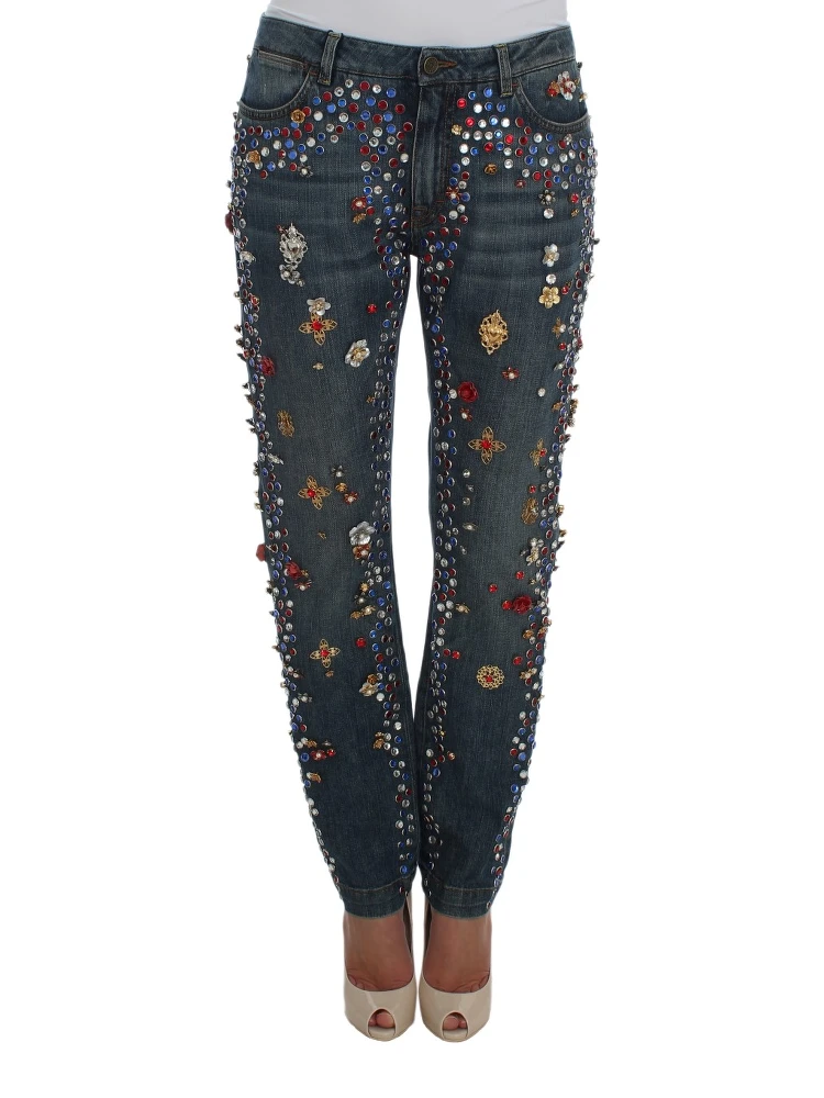 Crystal Roses Heart Embellished Jeans