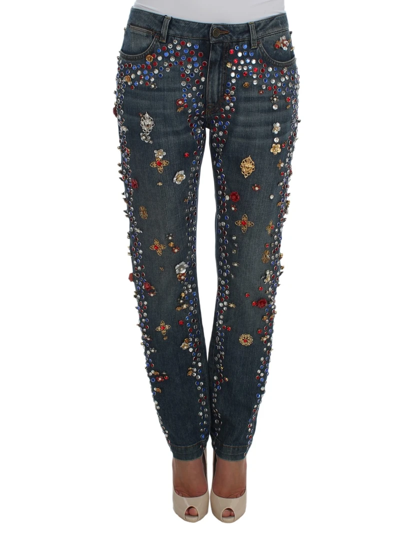 Crystal Roses Heart Embellished Jeans