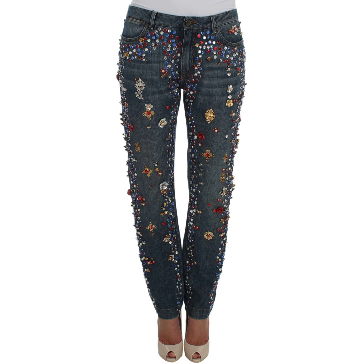 Crystal Roses Heart Embellished Jeans
