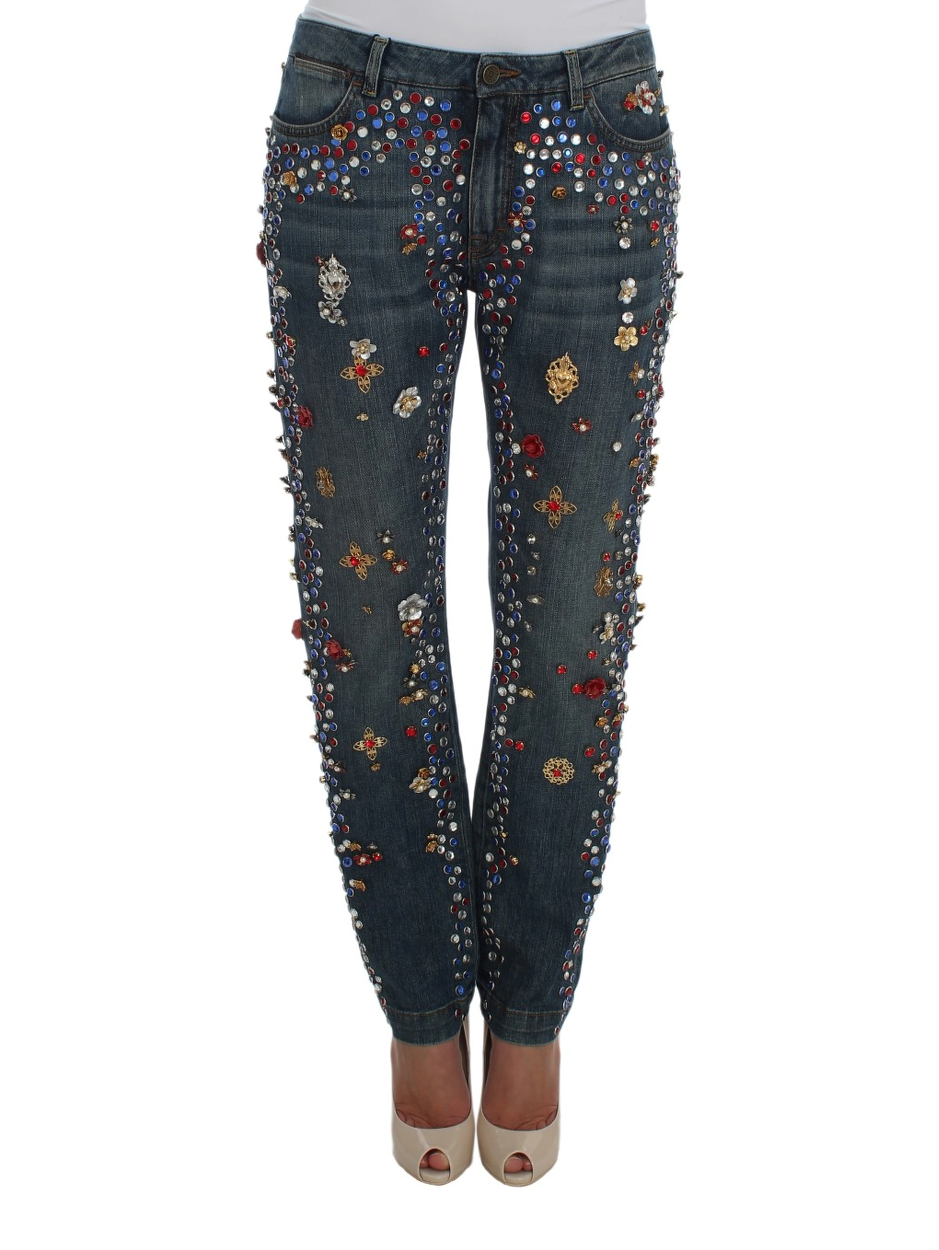 Crystal Roses Heart Embellished Jeans