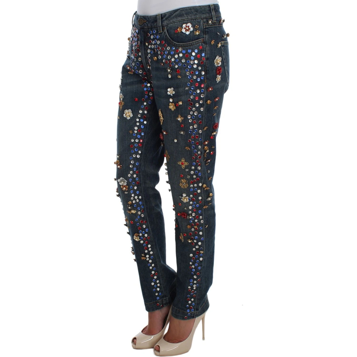 Crystal Roses Heart Embellished Jeans